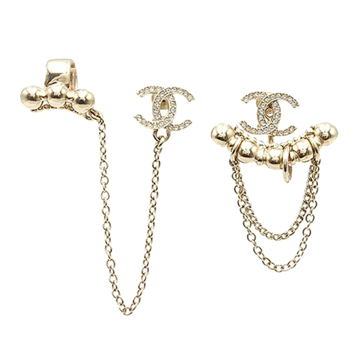 Chanel CC Gold Plated Rhinestone Assymetrical Ear Cuff Earrings