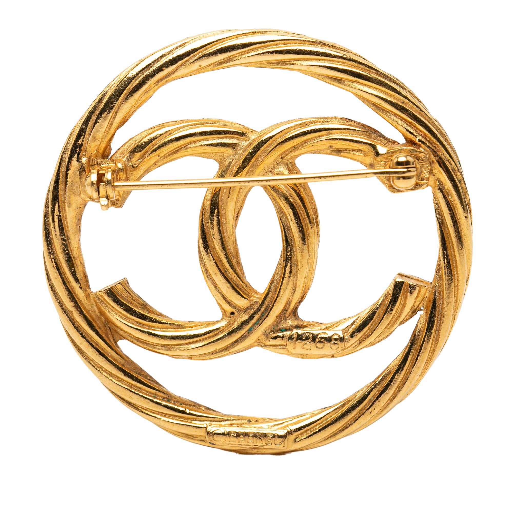 Chanel CC Gold Plated Round Brooch