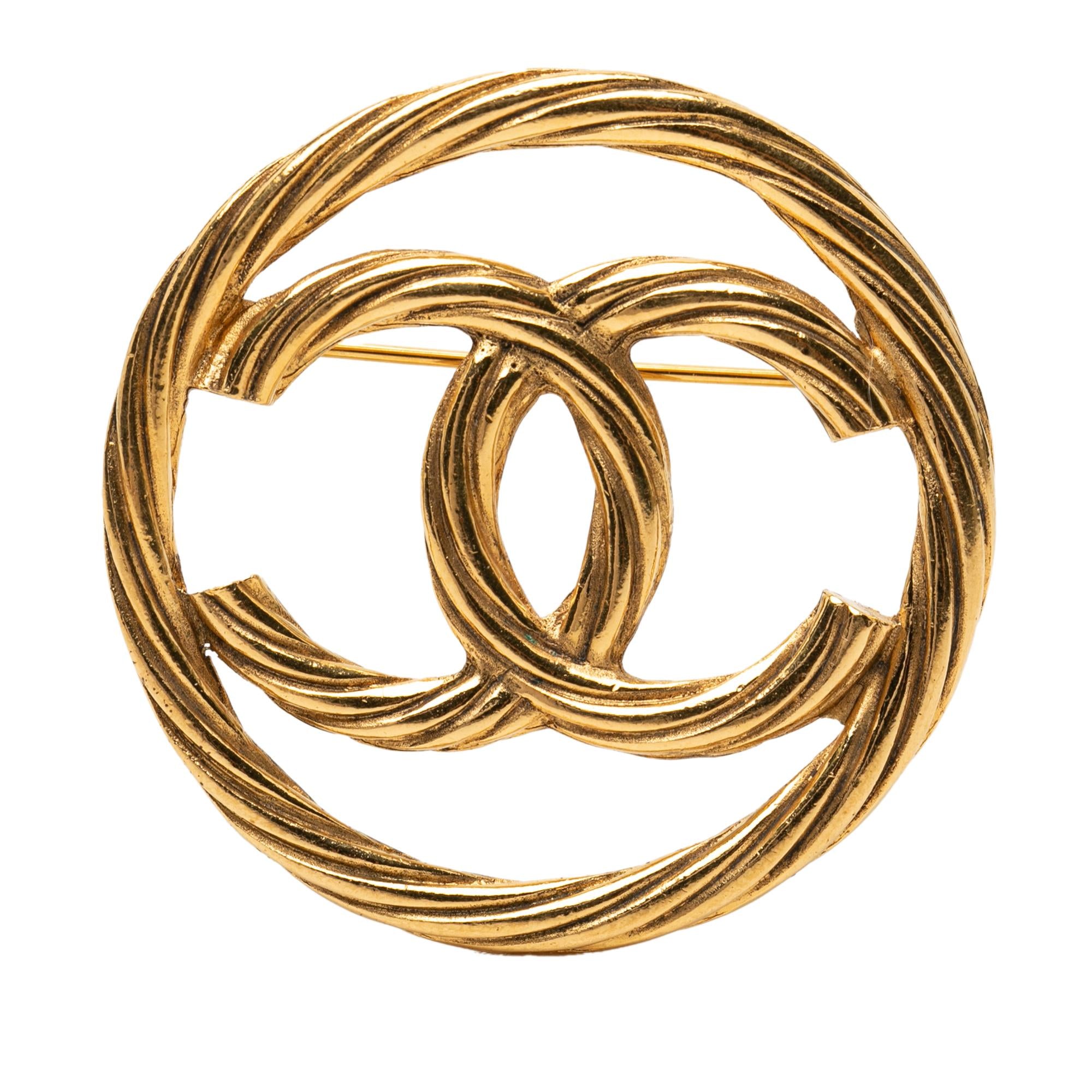 Chanel CC Gold Plated Round Brooch