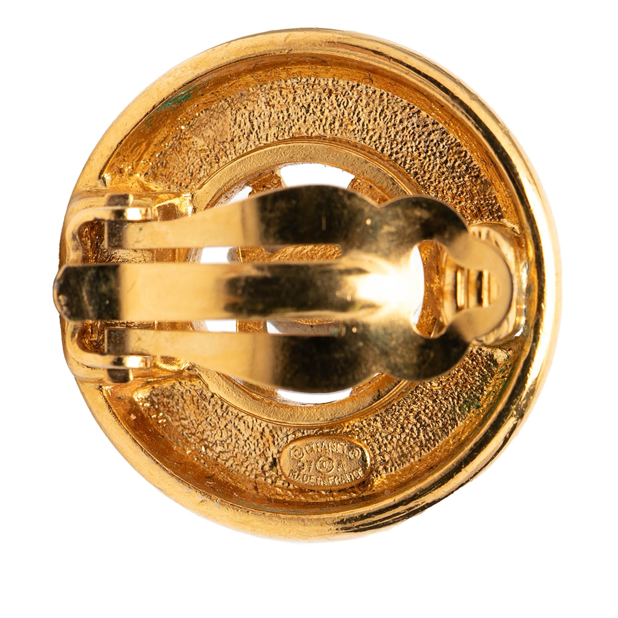 Chanel CC Gold Plated Round Clip On Earrings