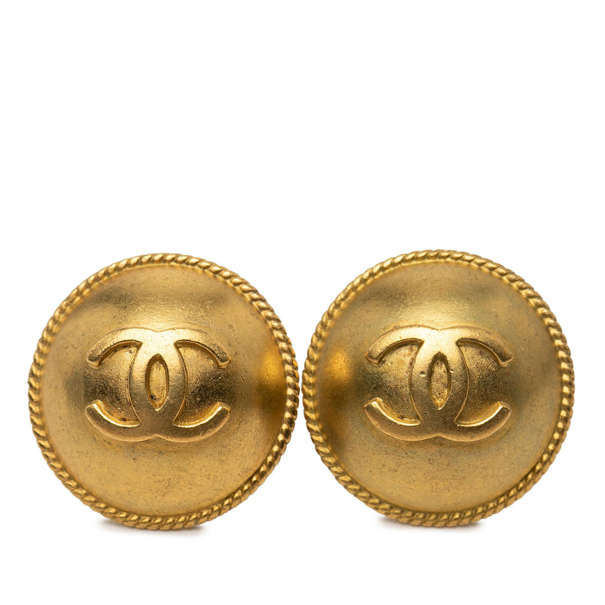 Chanel CC Gold Plated Round Clip On Earrings