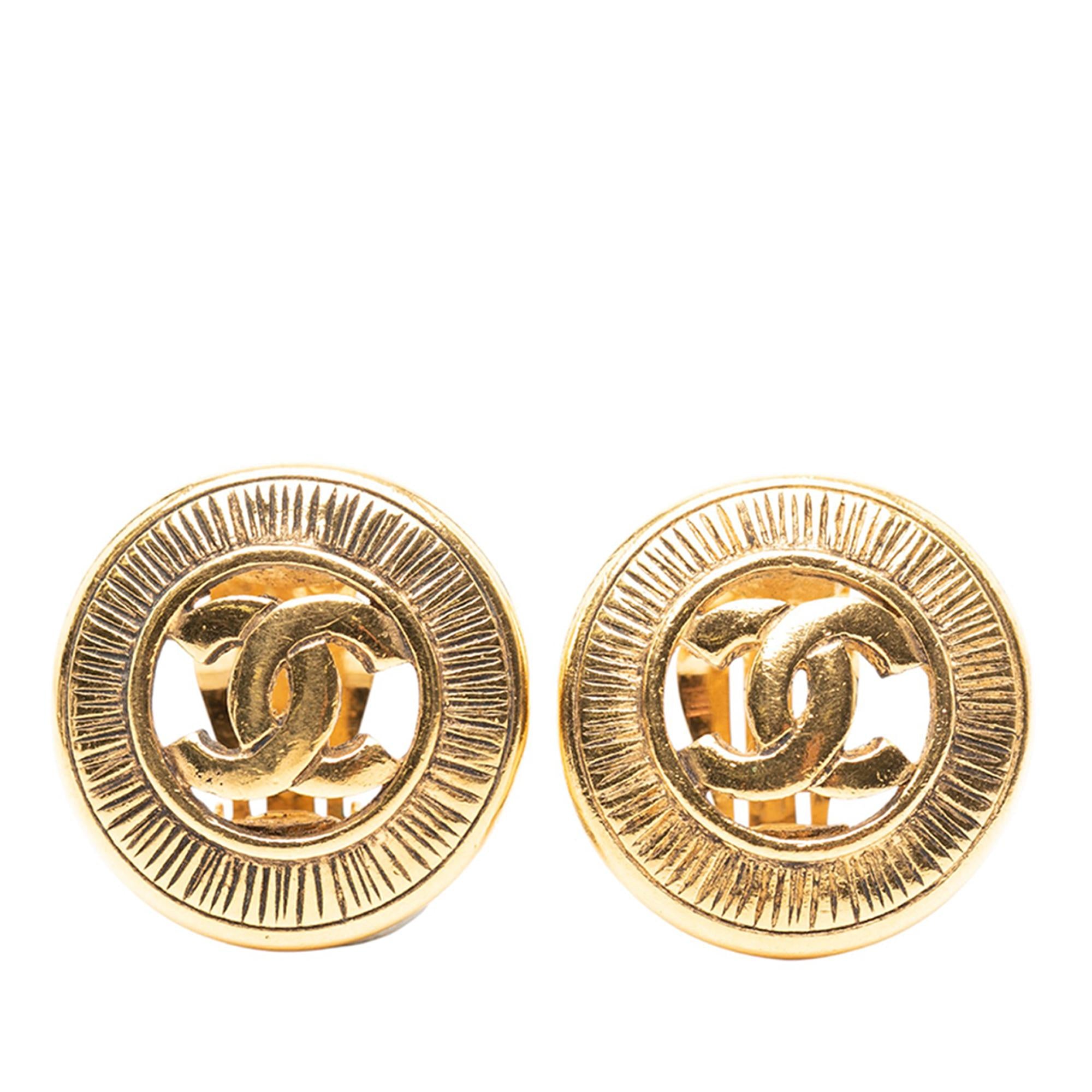 Chanel CC Gold Plated Round Clip on Earrings