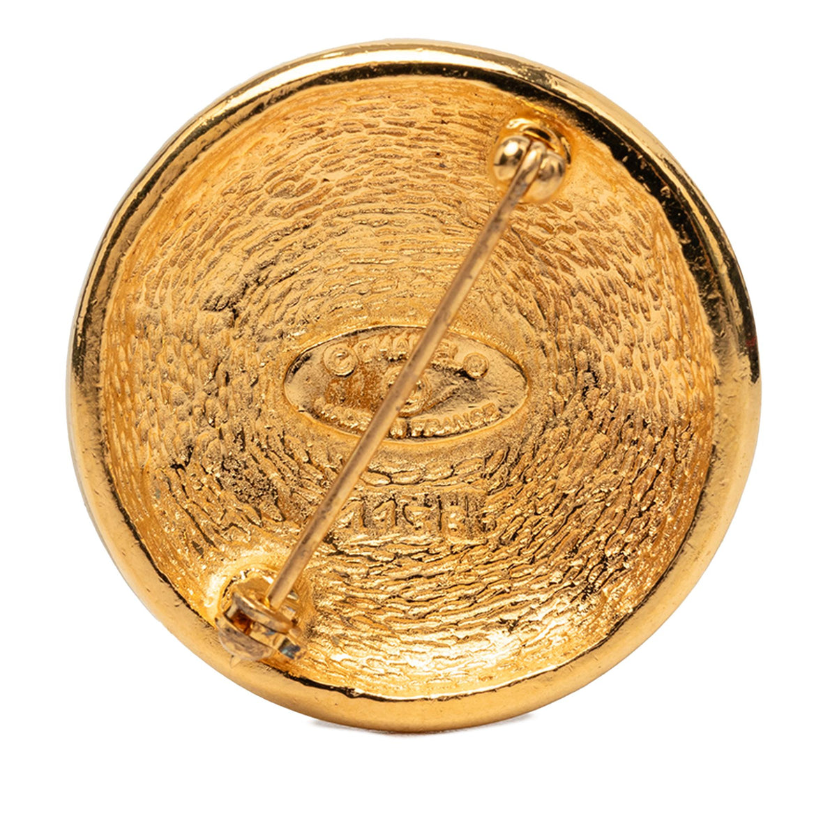 Chanel CC Gold Plated Round Sunburst Brooch
