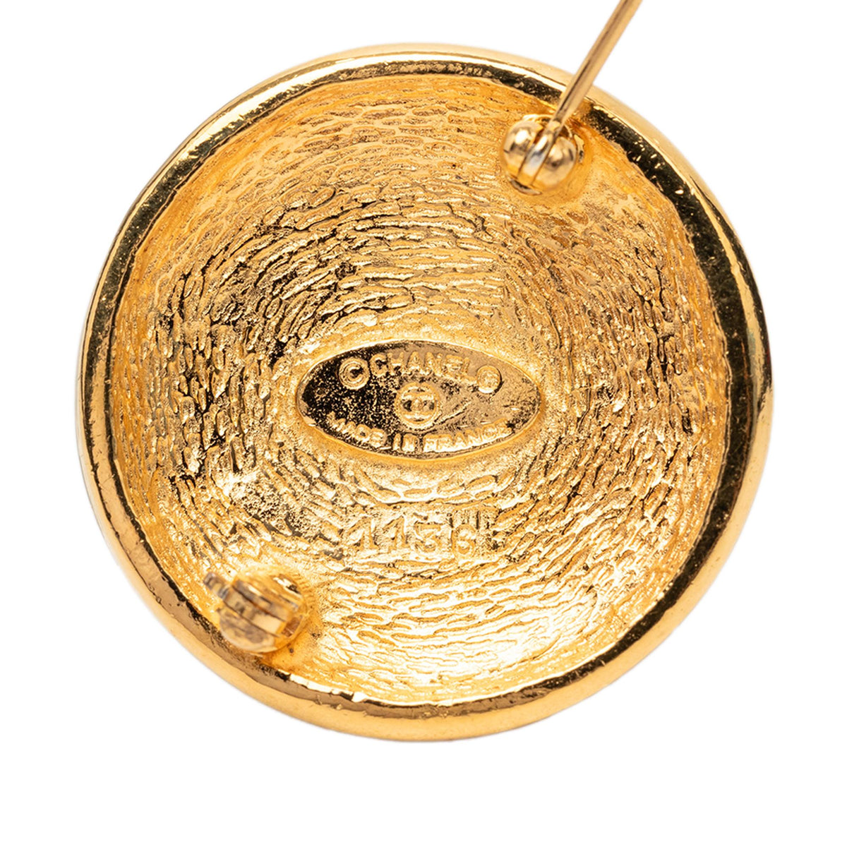 Chanel CC Gold Plated Round Sunburst Brooch