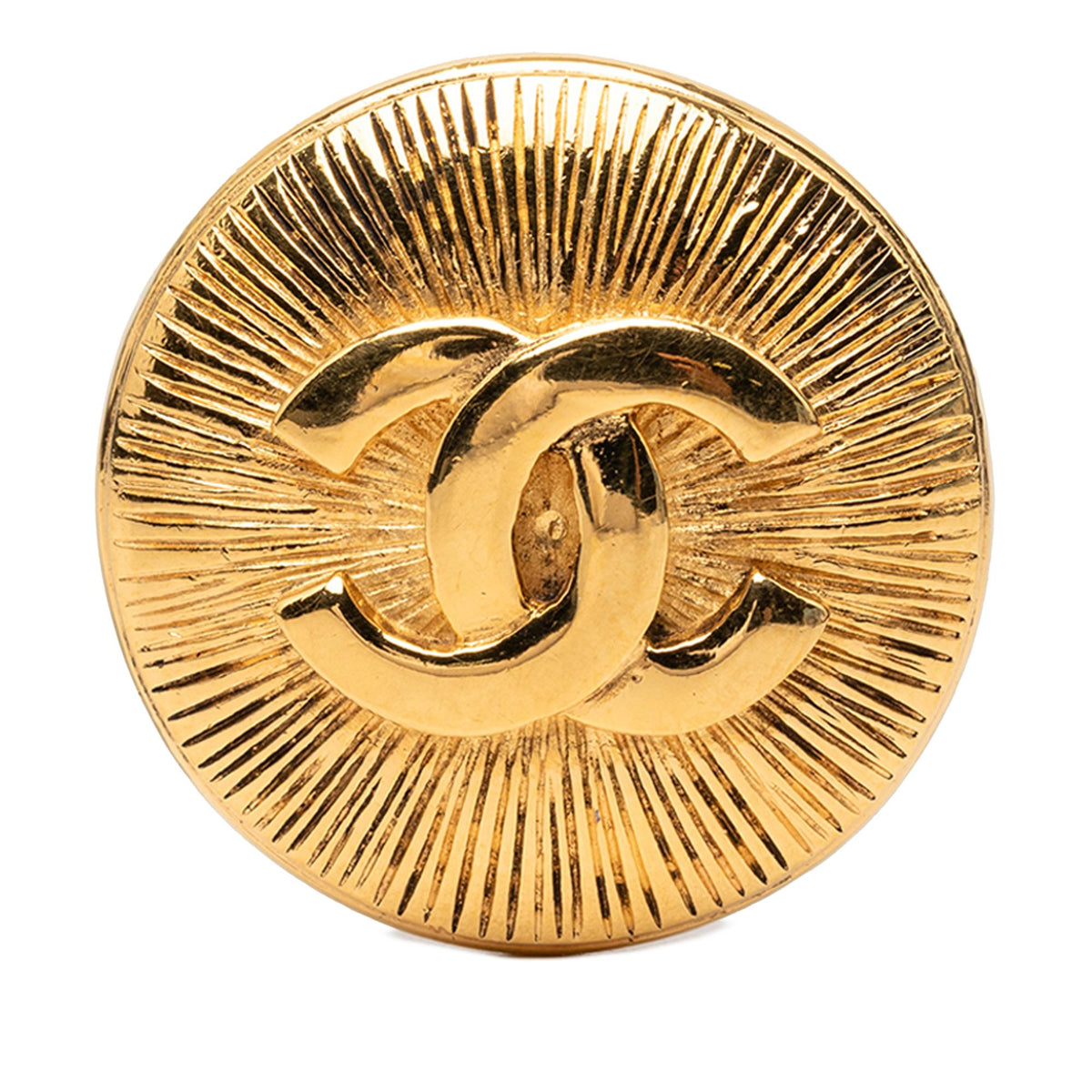Chanel CC Gold Plated Round Sunburst Brooch