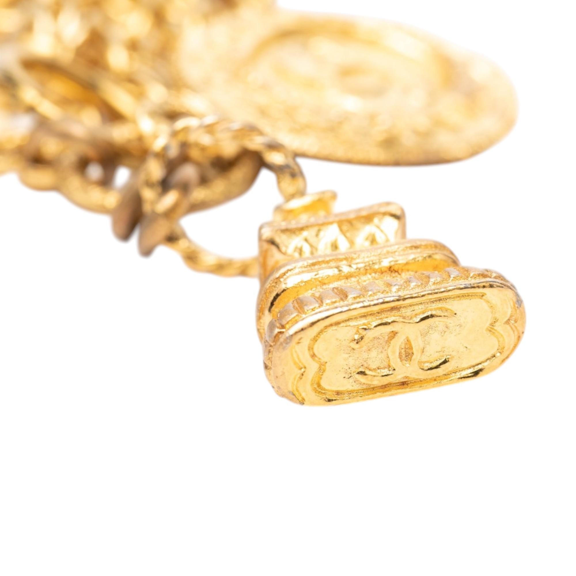 Chanel CC Gold Plated Triple Chain Logo Charm Bracelet