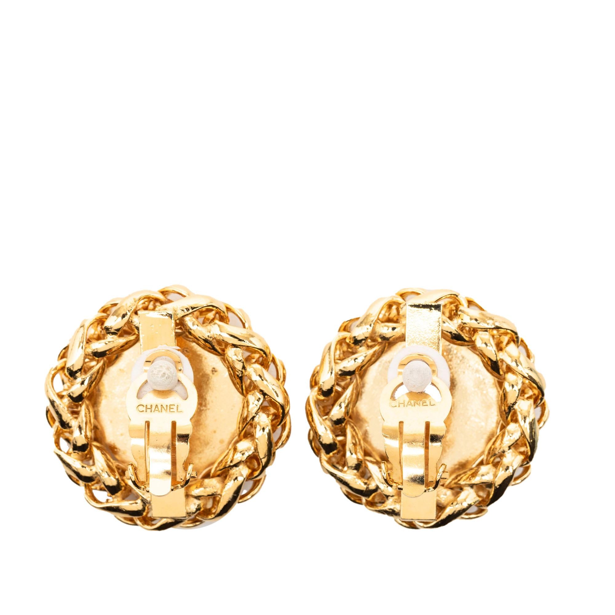 Chanel CC Gold Plated Wheat Medallion Clip On Earrings