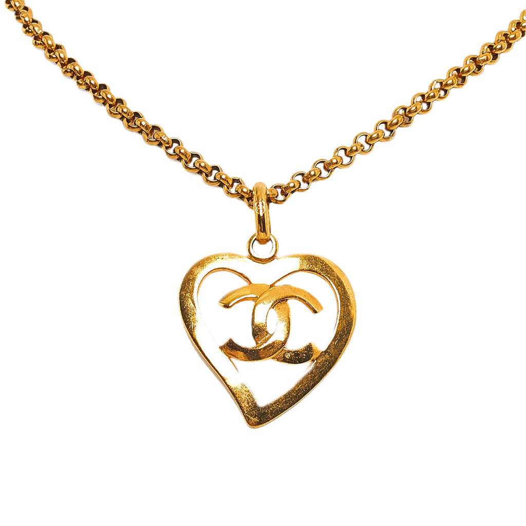 Chanel Vintage Chanel Gold Plated HeartShaped CC Logo Chain Necklace