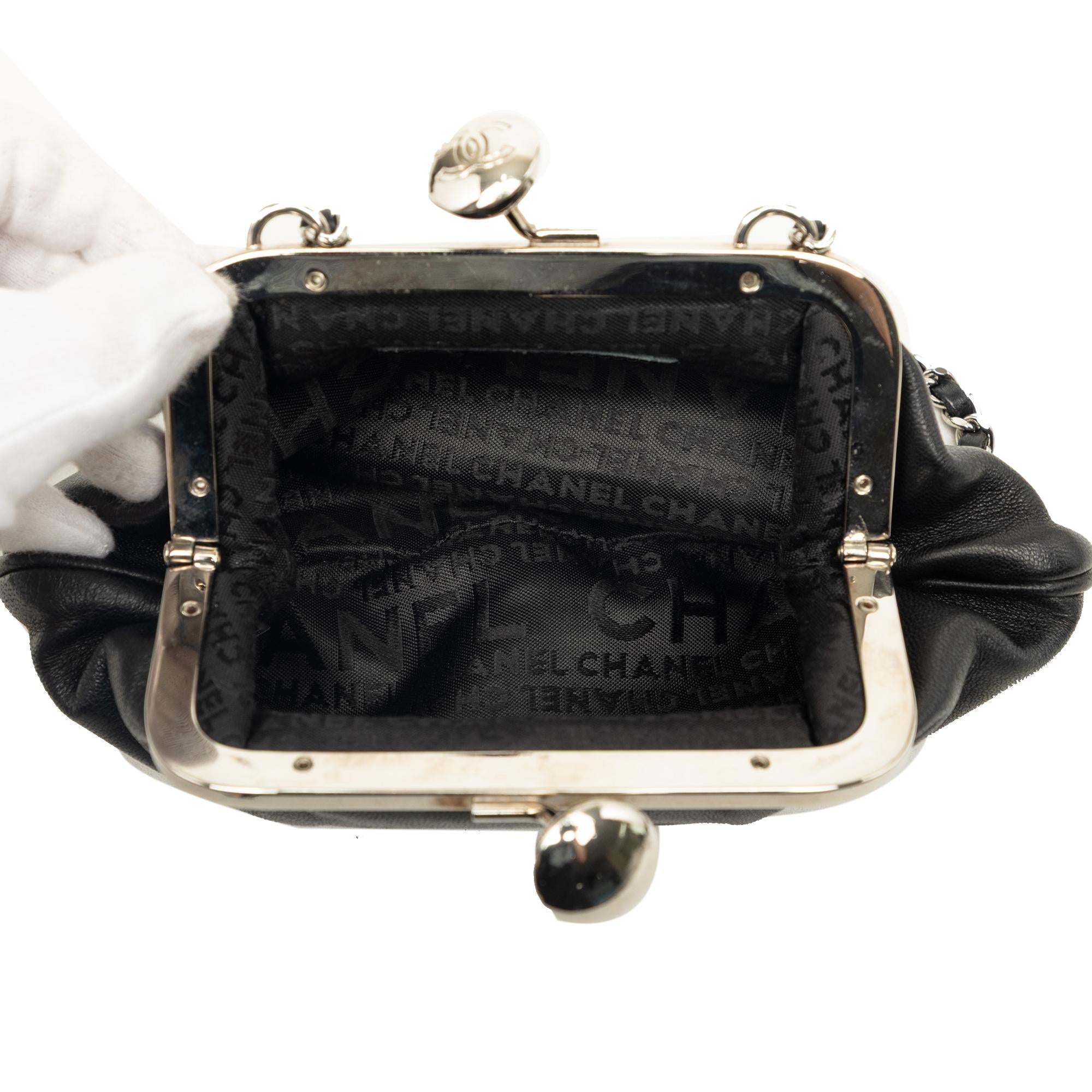 Chanel CC Lambskin Kiss Lock Evening Clutch with Chain