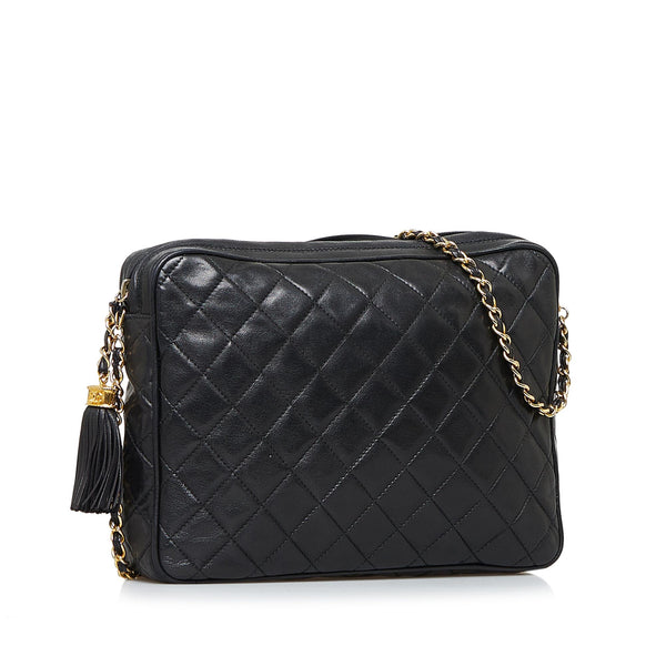 Chanel Vintage Tassel Flap Bag Quilted Lambskin Mini Black 3968595