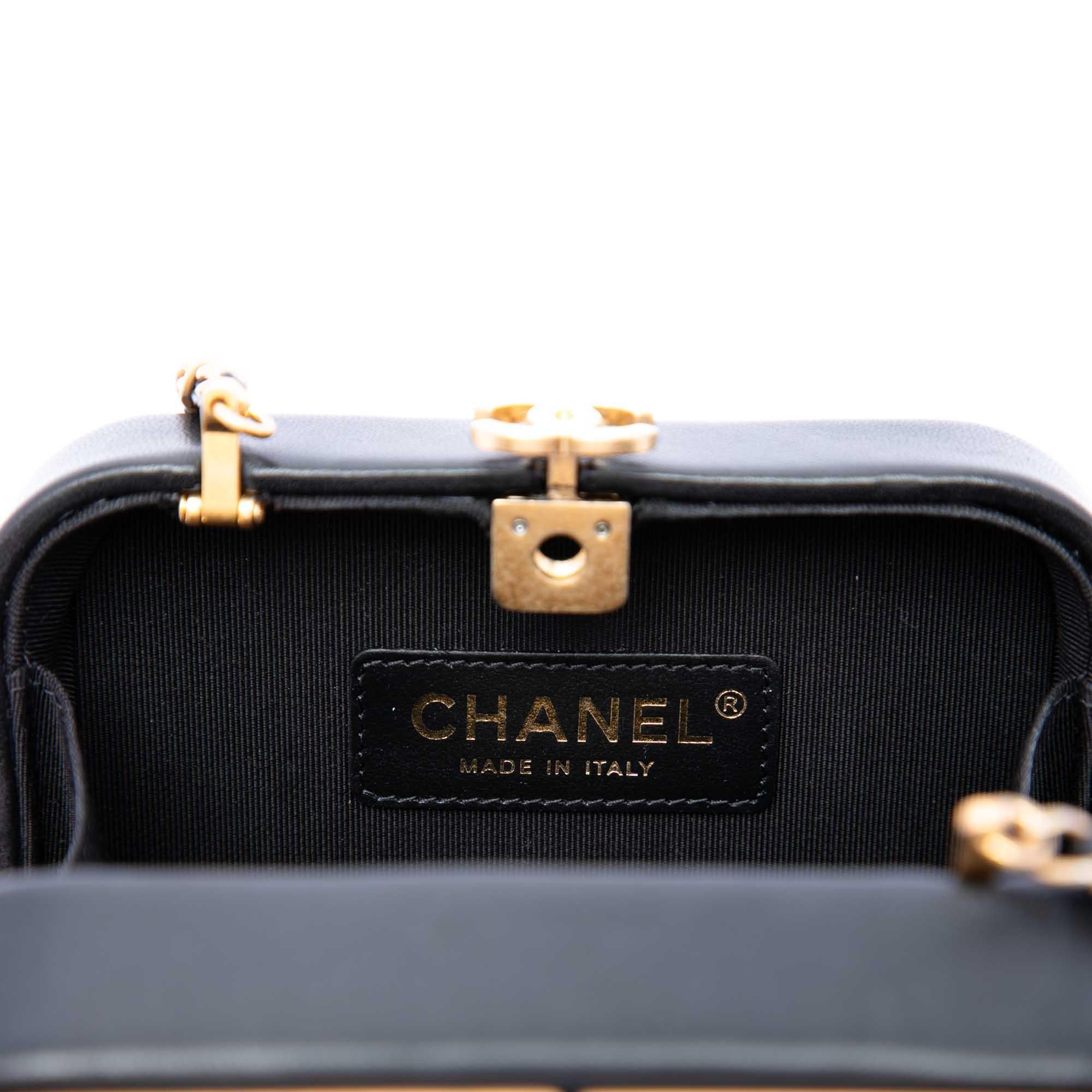 Chanel CC Lambskin and Metal Square Clutch with Chain