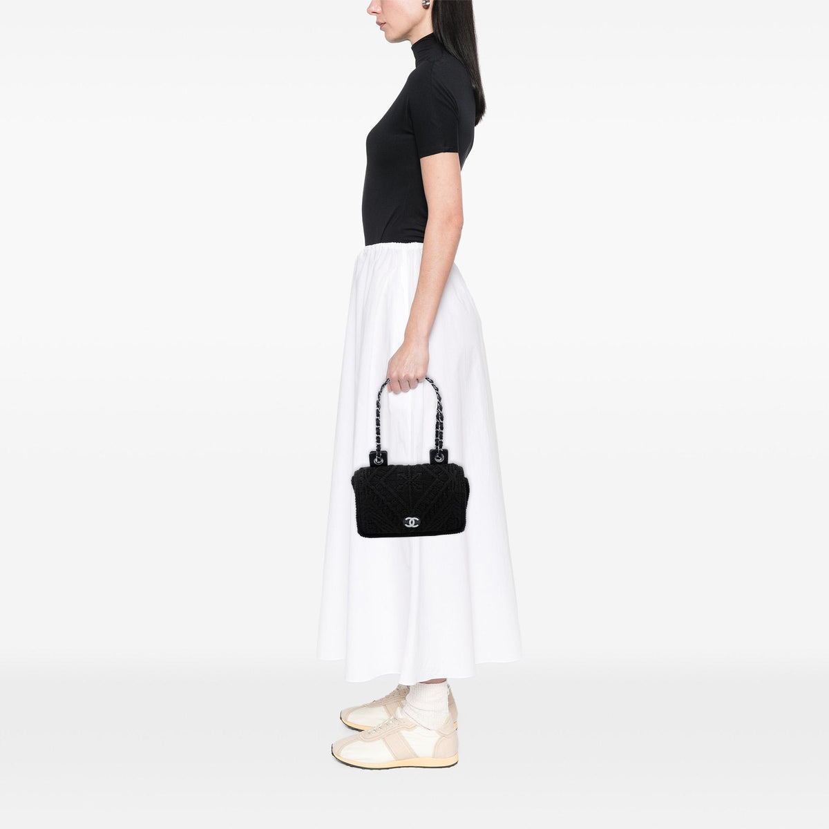 Chanel CC  Medium Woven Crochet Knit Single Flap