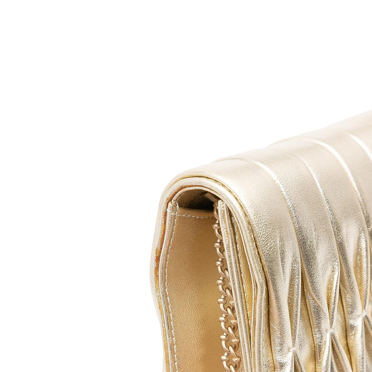 Chanel CC Metallic Pleated Lambskin Chain Link Shoulder Bag
