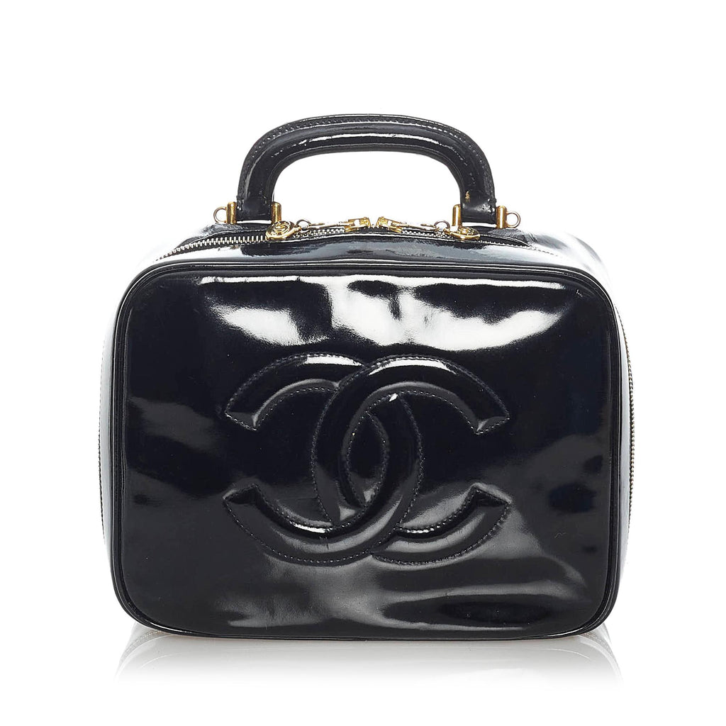 Chanel CC Patent Leather Vanity Case Black Enamel ref.873350