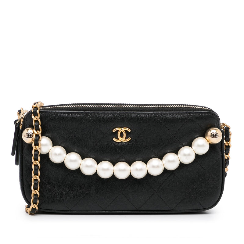 Chanel Pearl Strap CC Wallet on Chain Quilted Calfskin Mini White