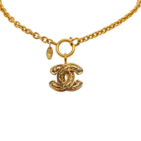 Chanel Vintage Gold Quilted CC Logo Pendant Necklace