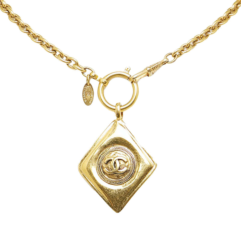 Chanel Large Diamond Shaped CC Logo Medallion Necklace