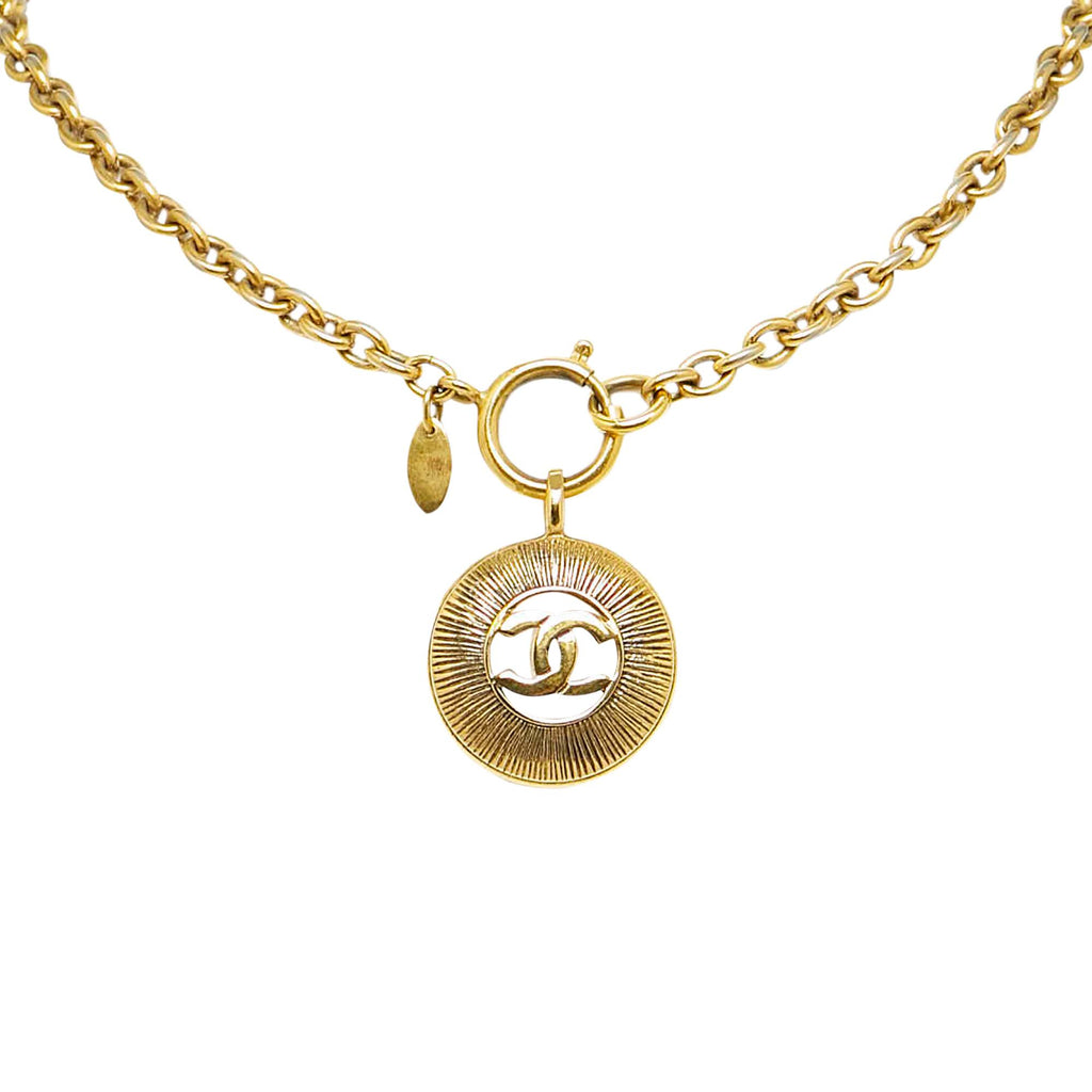 Chanel Vintage Studded Heart CC Logo Pendant Necklace