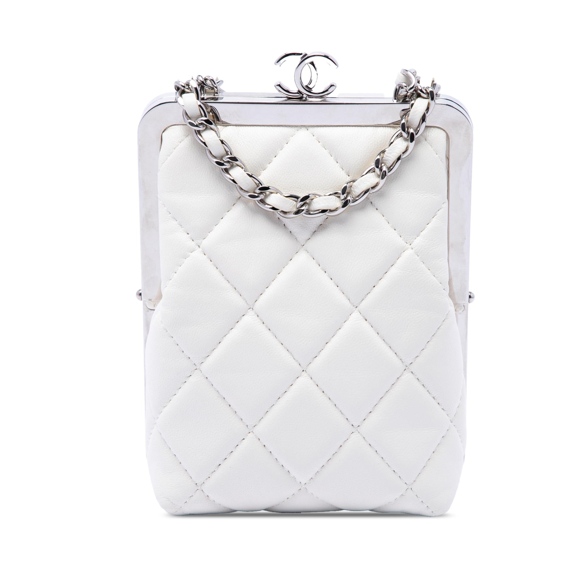 Chanel CC Quilted Acrylic and Lambskin Evening Clutch With Chain