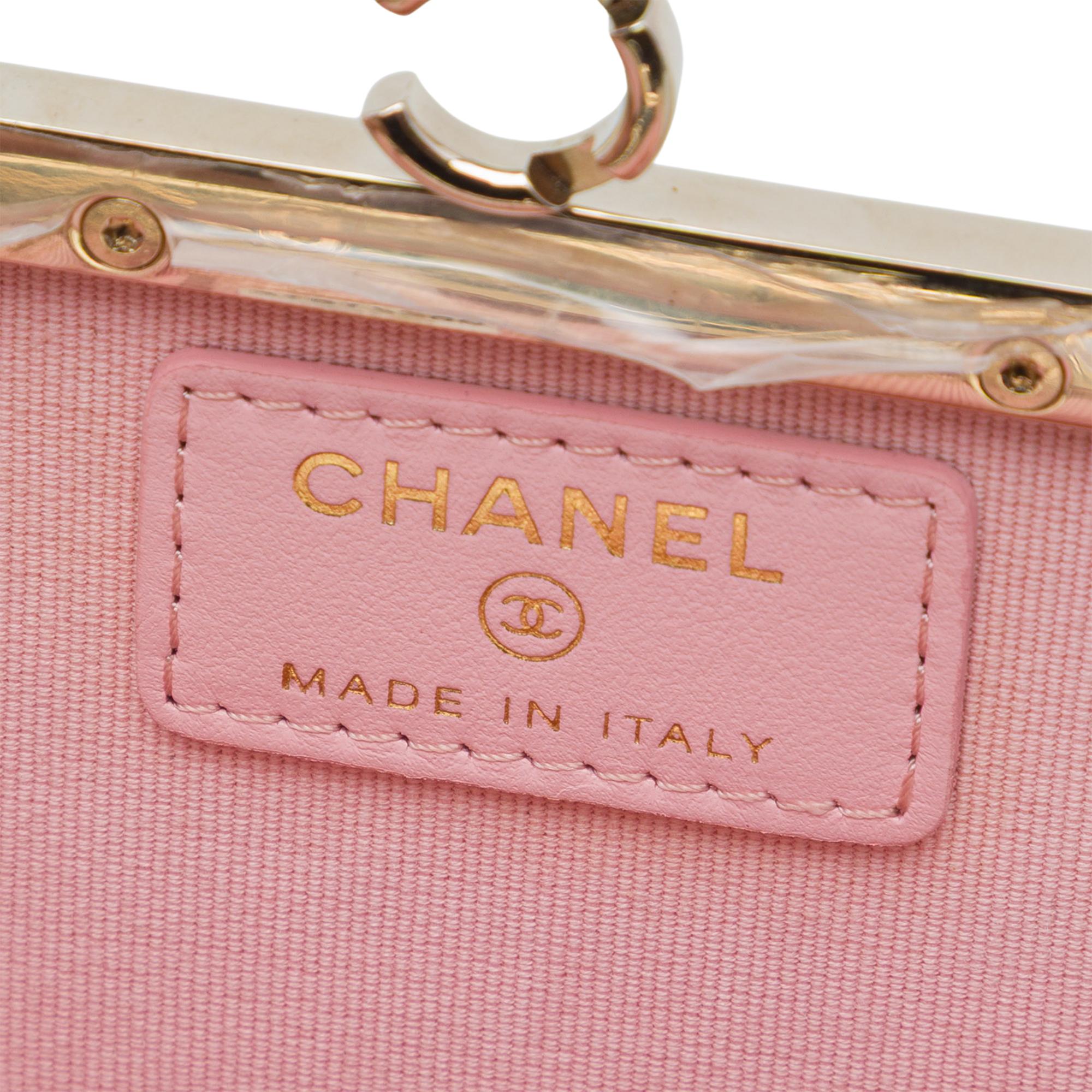 Chanel CC Quilted Acrylic and Lambskin Evening Clutch With Chain