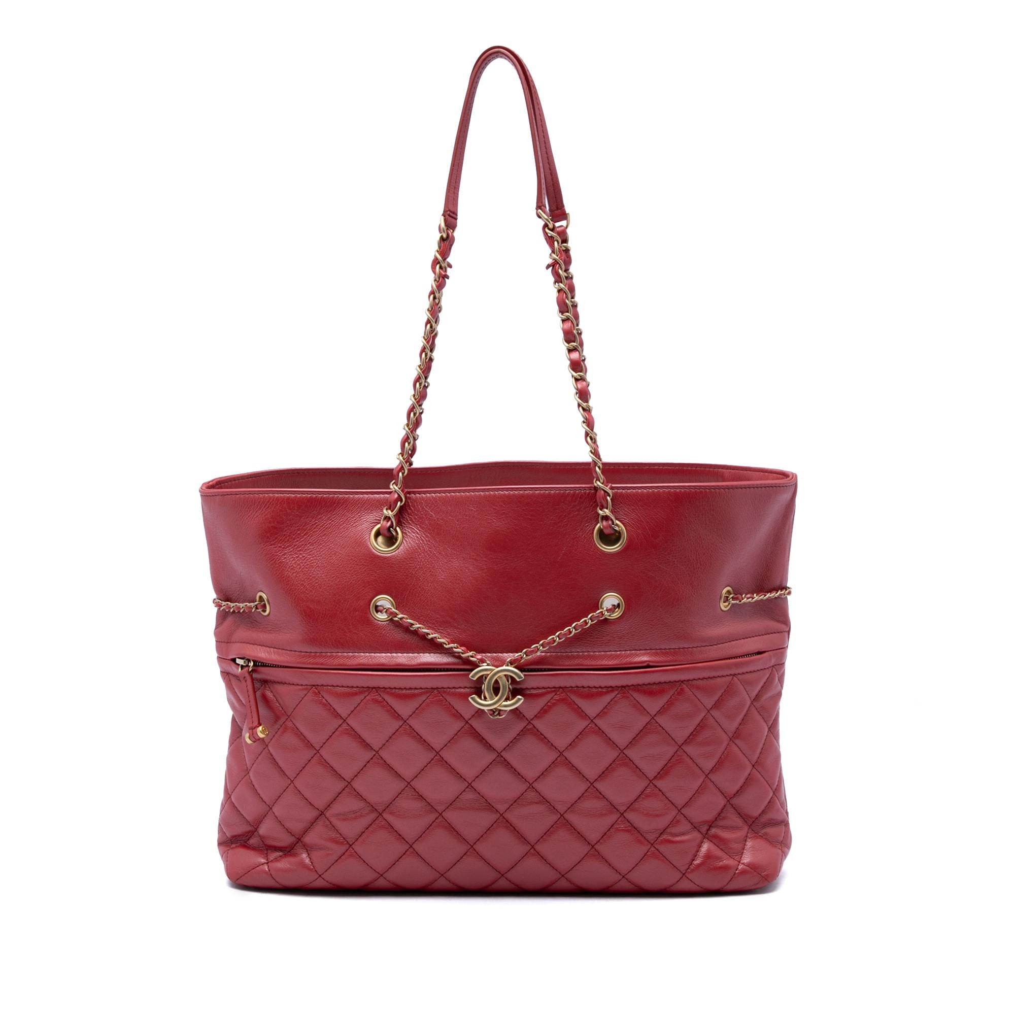 Chanel CC Quilted Calfskin Front Zip Drawstring Chain Tote