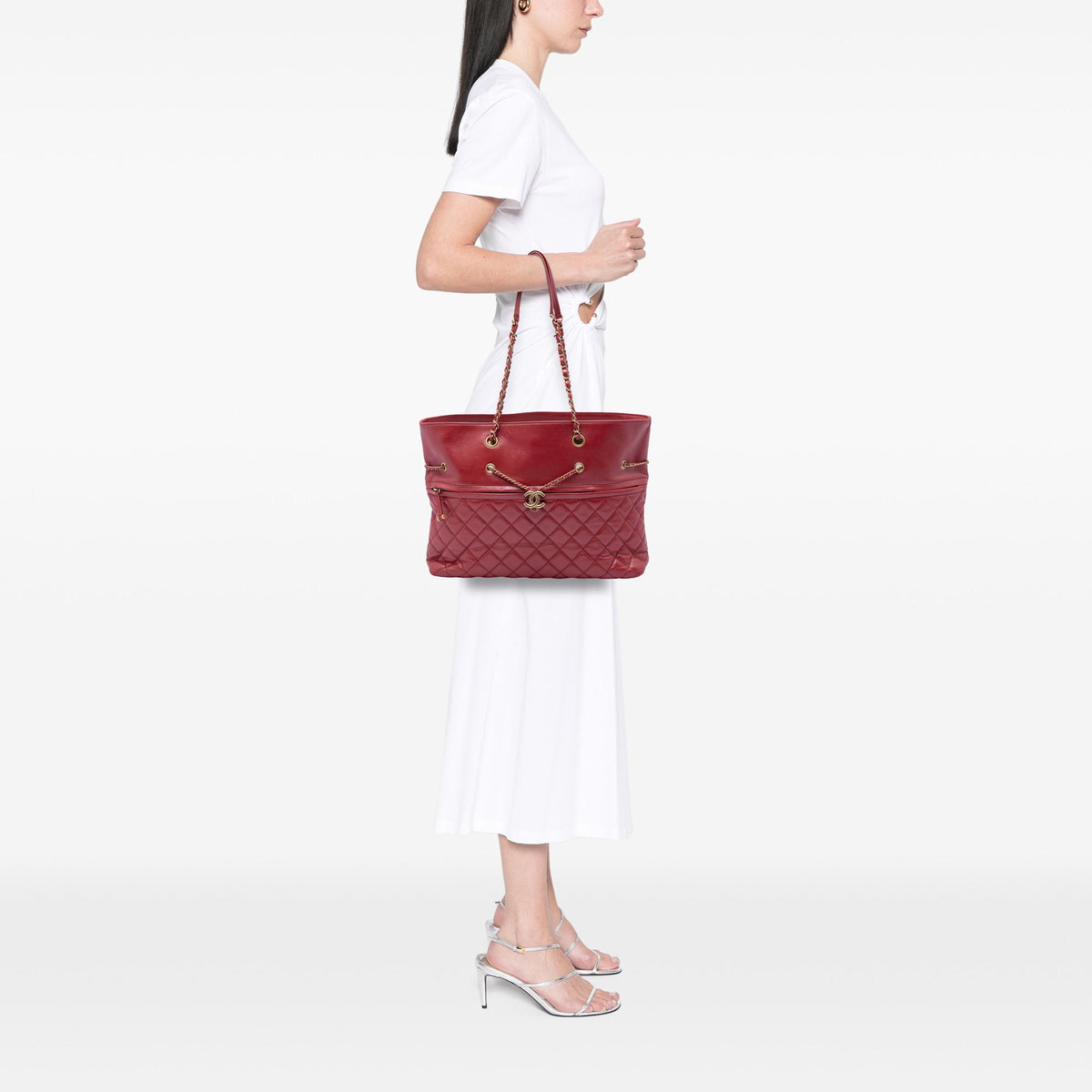 Chanel CC Quilted Calfskin Front Zip Drawstring Chain Tote