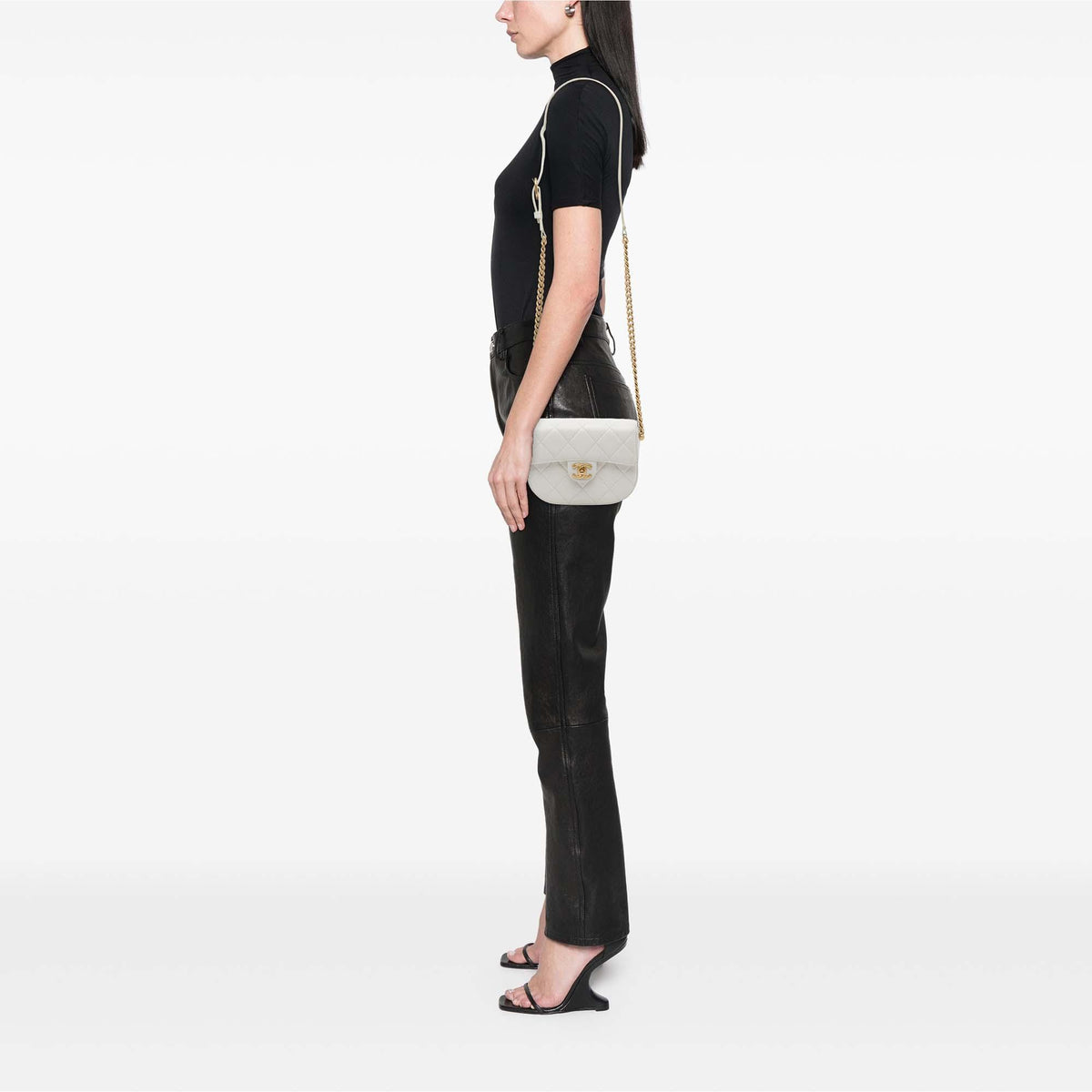 Chanel CC Quilted Calfskin Round Moon Messenger Flap