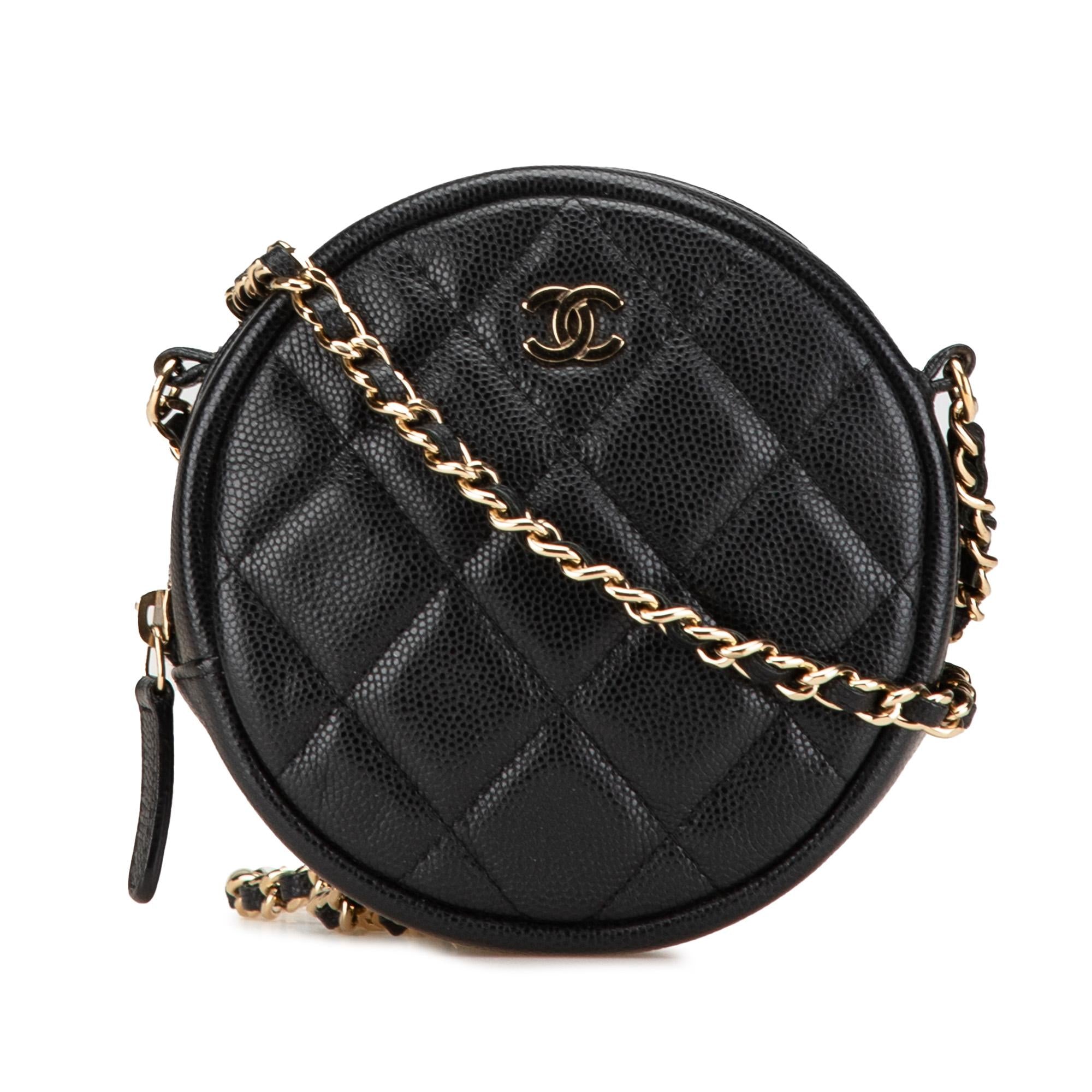 Chanel CC Quilted Caviar Round Clutch With Chain
