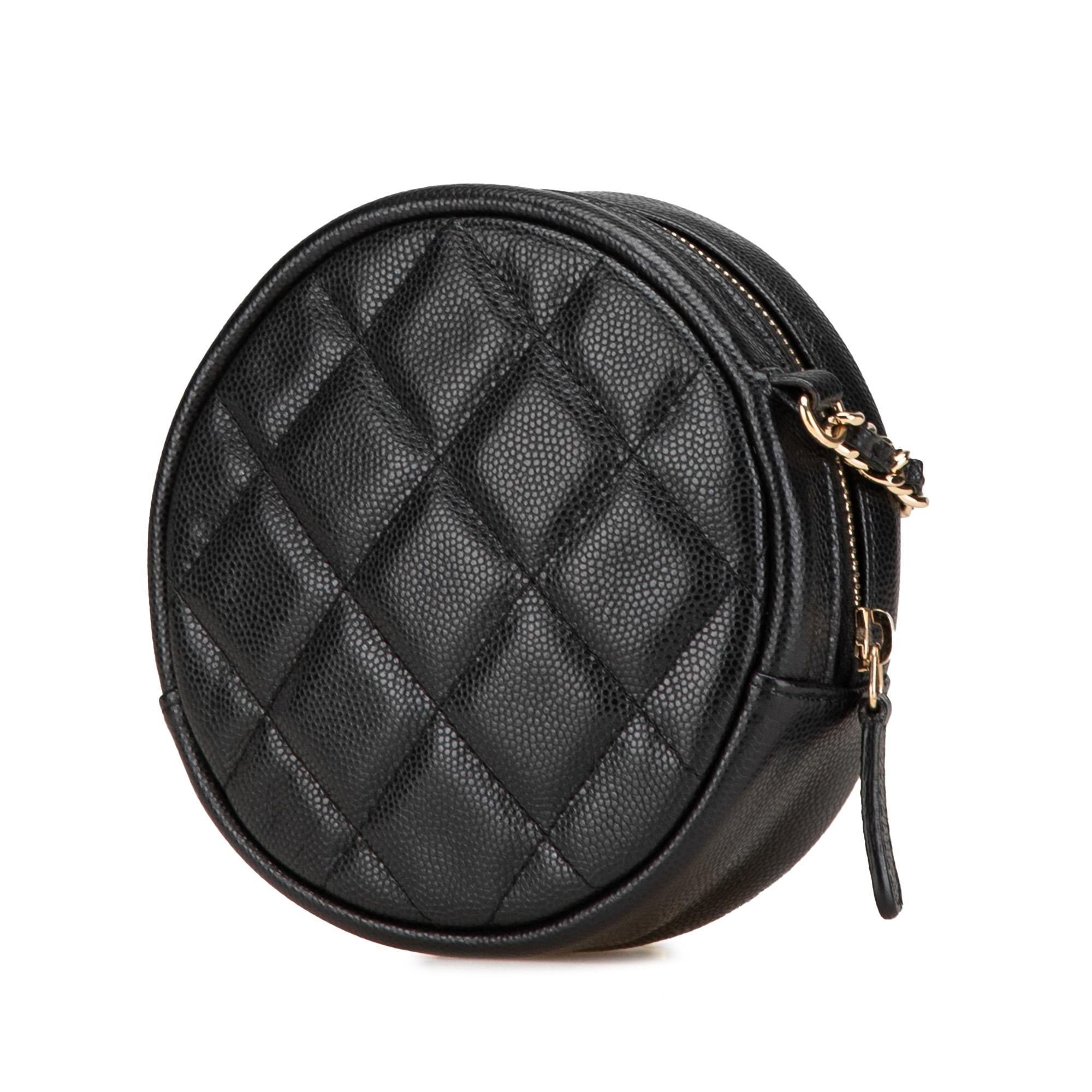 Chanel CC Quilted Caviar Round Clutch With Chain