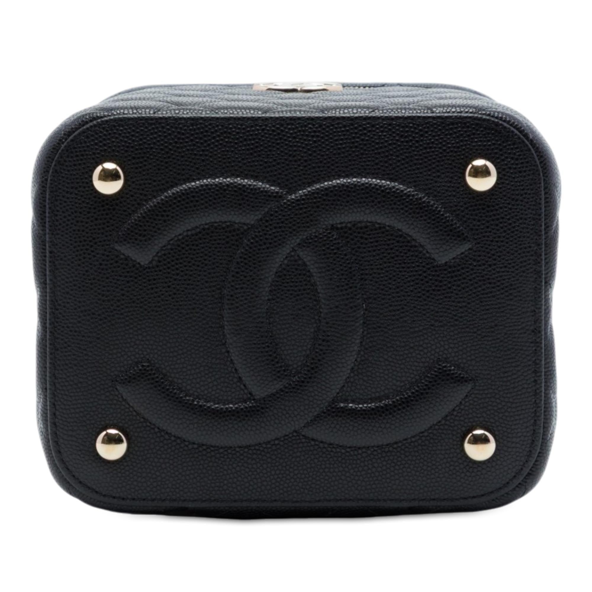 Chanel CC Quilted Caviar Top Handle Vanity with Chain