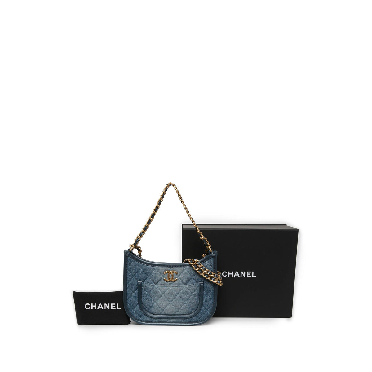Chanel CC Quilted Denim Hobo Bag