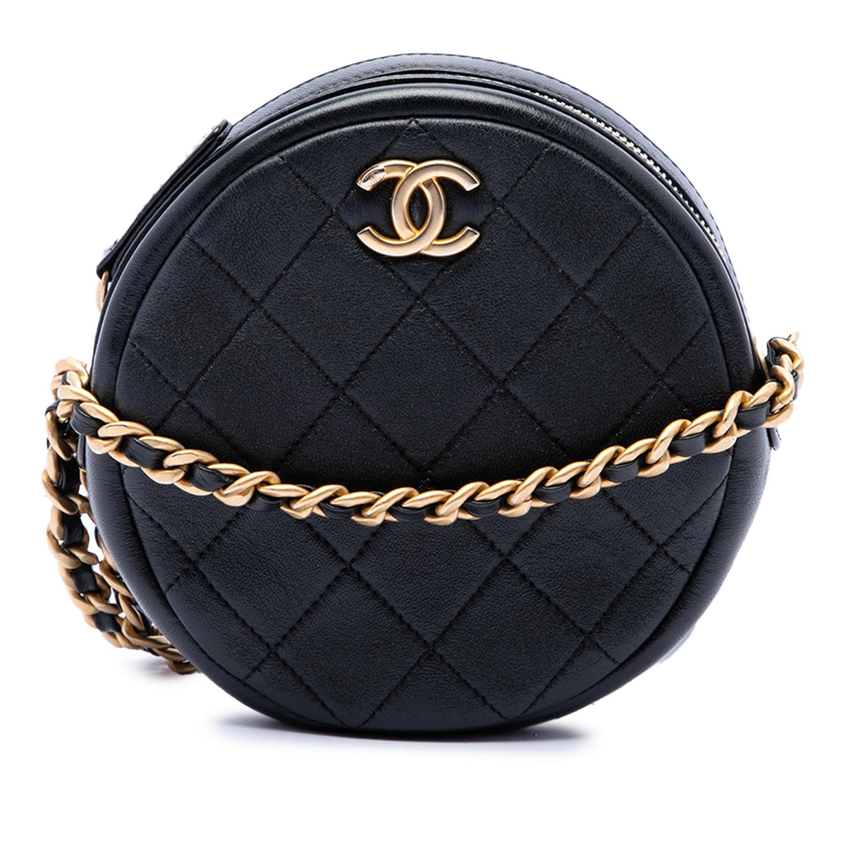 Chanel CC Quilted Glazed Lambskin Round Crossbody