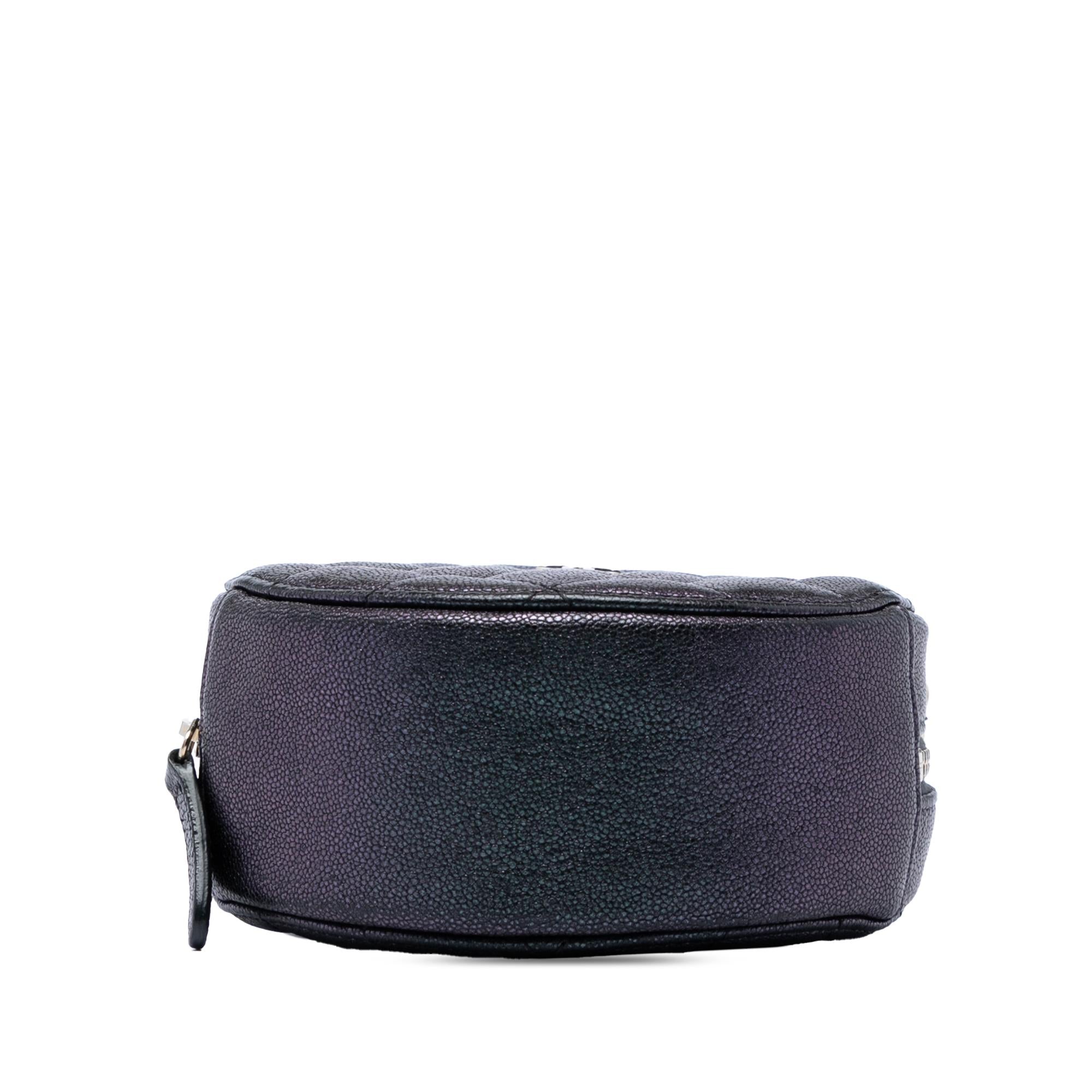 Chanel CC Quilted Iridescent Caviar Round Clutch With Chain