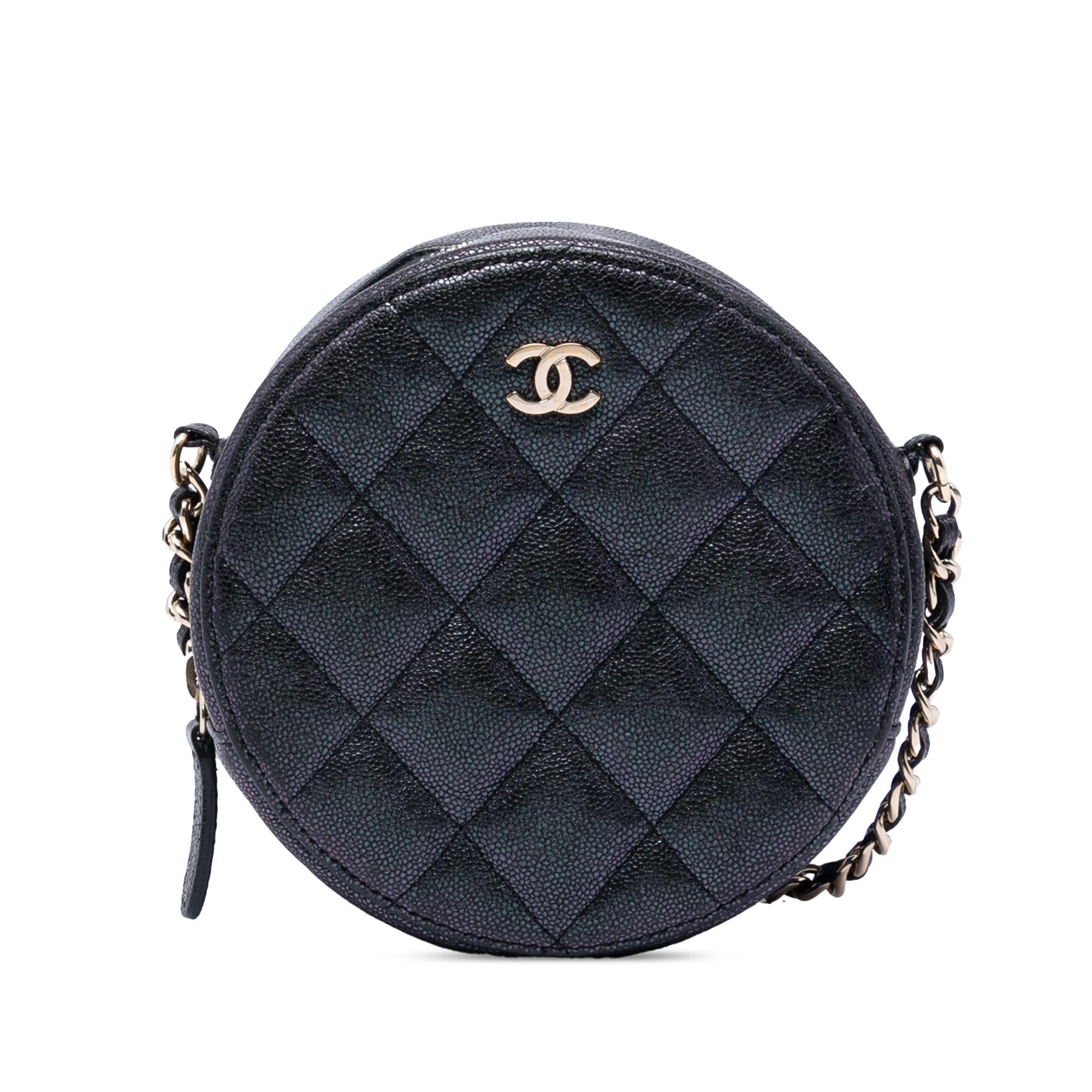 Chanel CC Quilted Iridescent Caviar Round Clutch With Chain