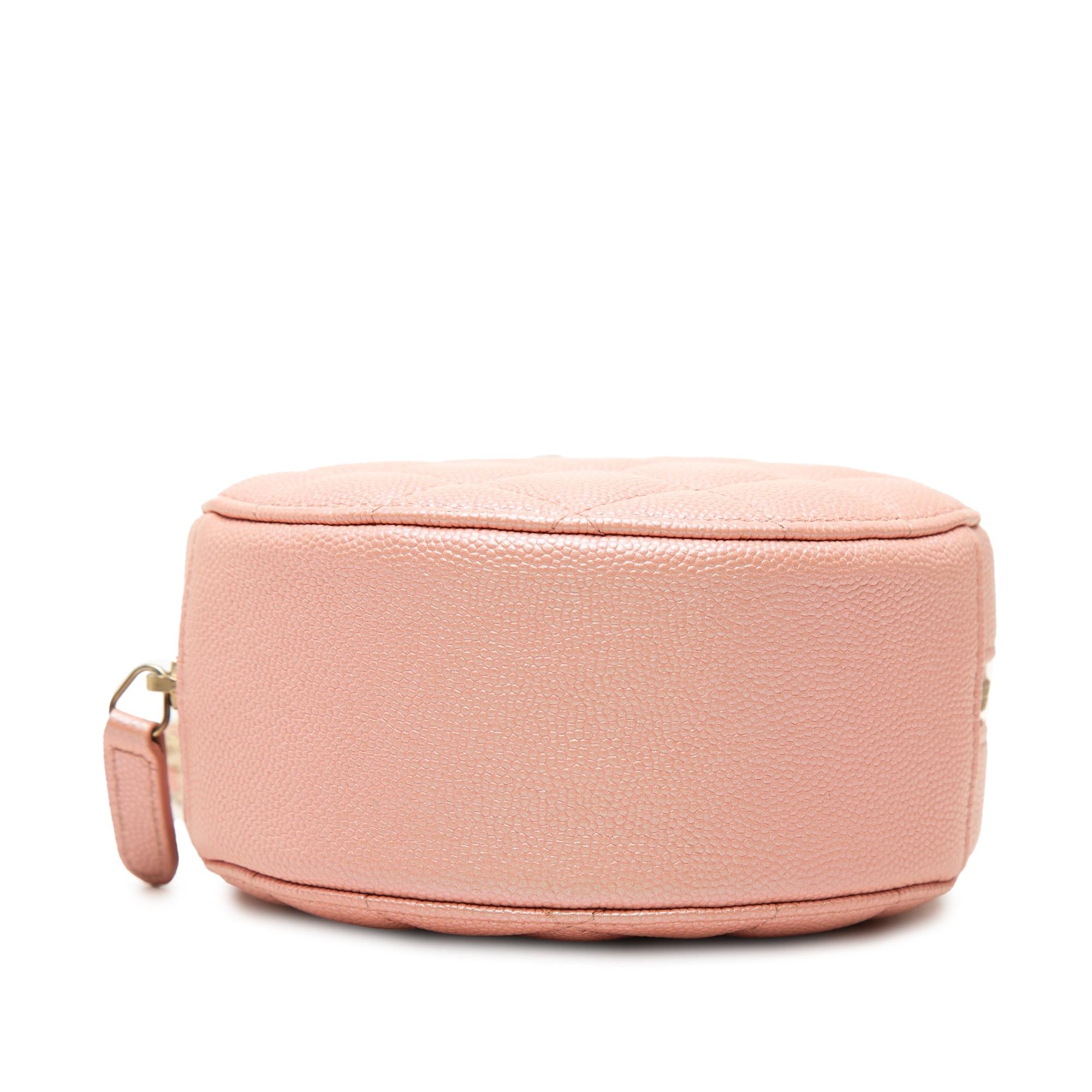 Chanel CC Quilted Iridescent Caviar Round Clutch With Chain