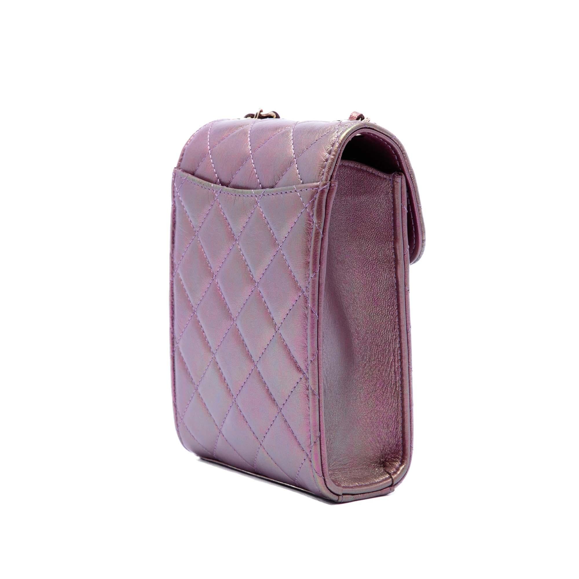 Chanel CC Quilted Iridescent Lambskin Phone Holder with Chain