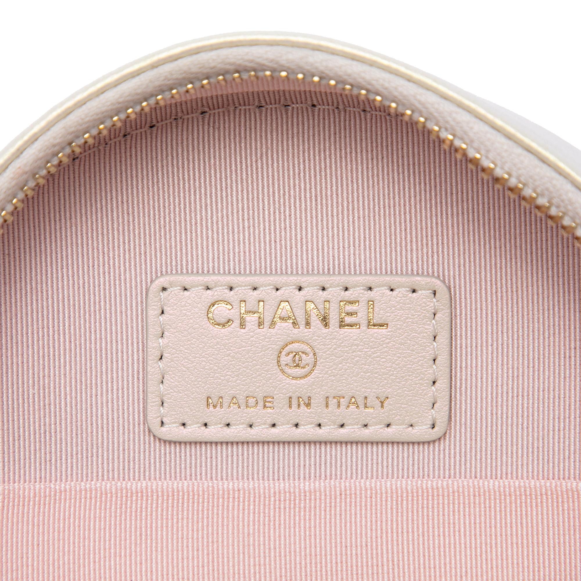 Chanel CC Quilted Iridescent Lambskin Round Clutch With Chain