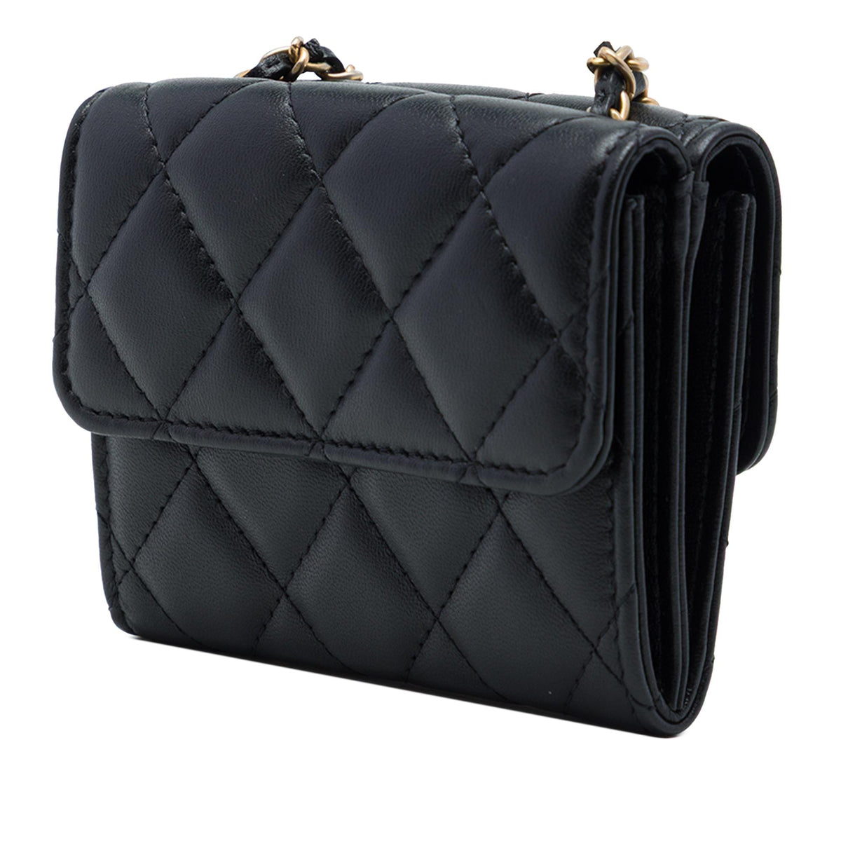 Chanel CC Quilted Lambskin Card Holder with Padded Chain Strap