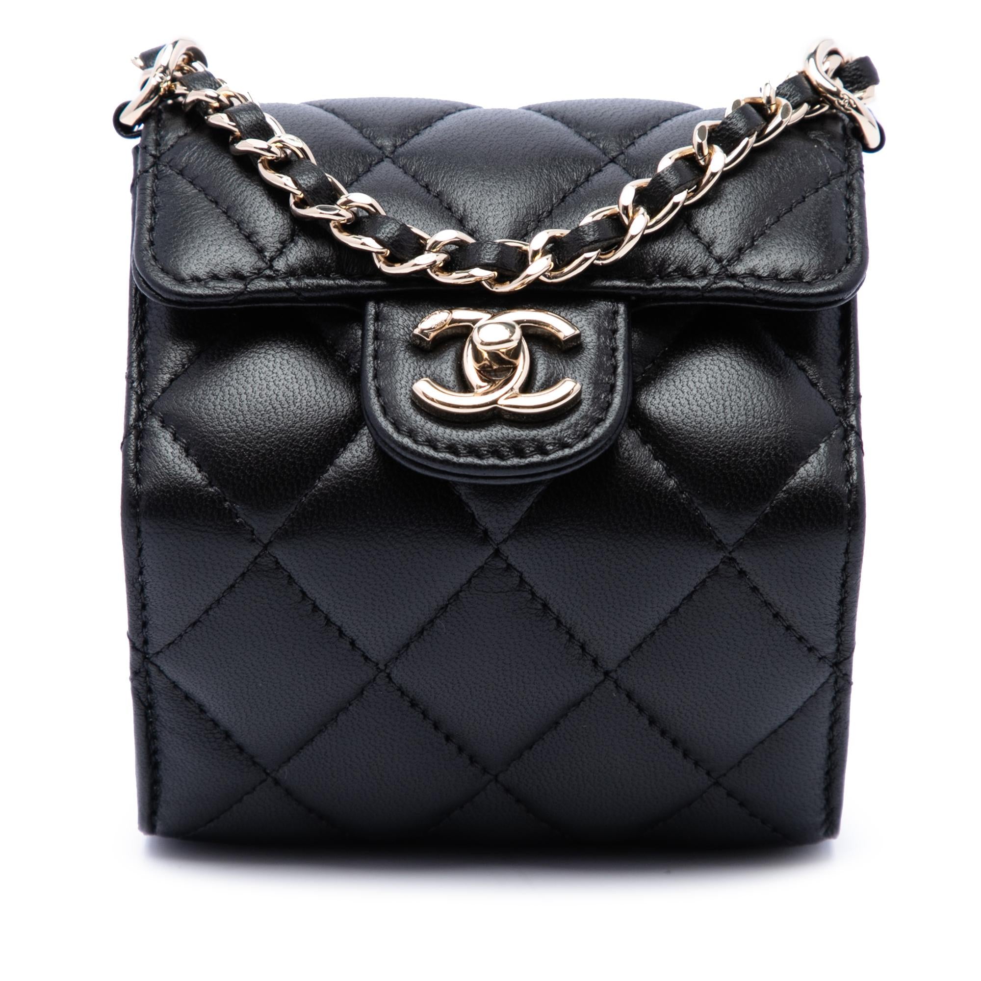Chanel CC Quilted Lambskin Foldable Jewelry Box with Chain