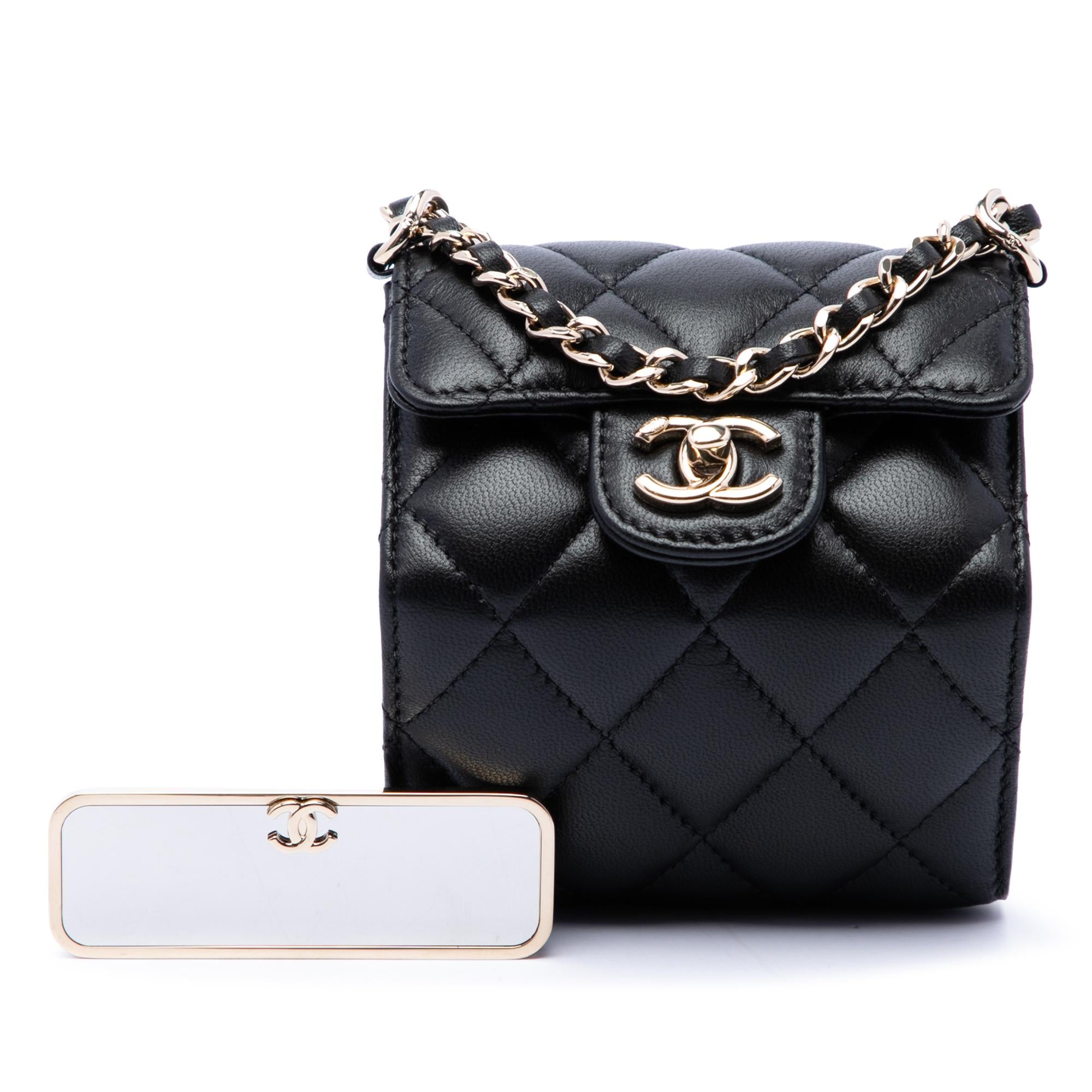 Chanel CC Quilted Lambskin Foldable Jewelry Box with Chain