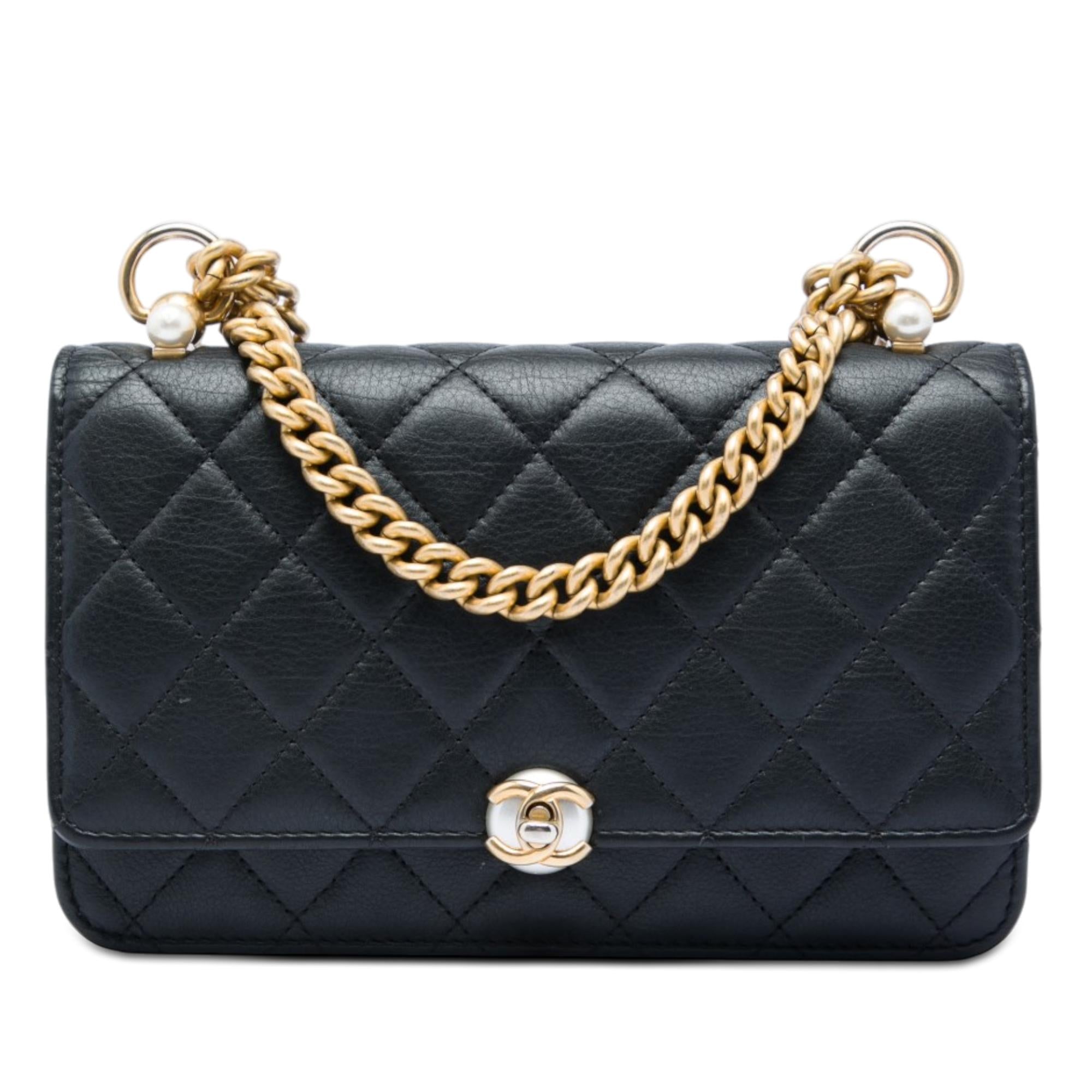 Chanel CC Quilted Lambskin Pearl Wallet on Chain