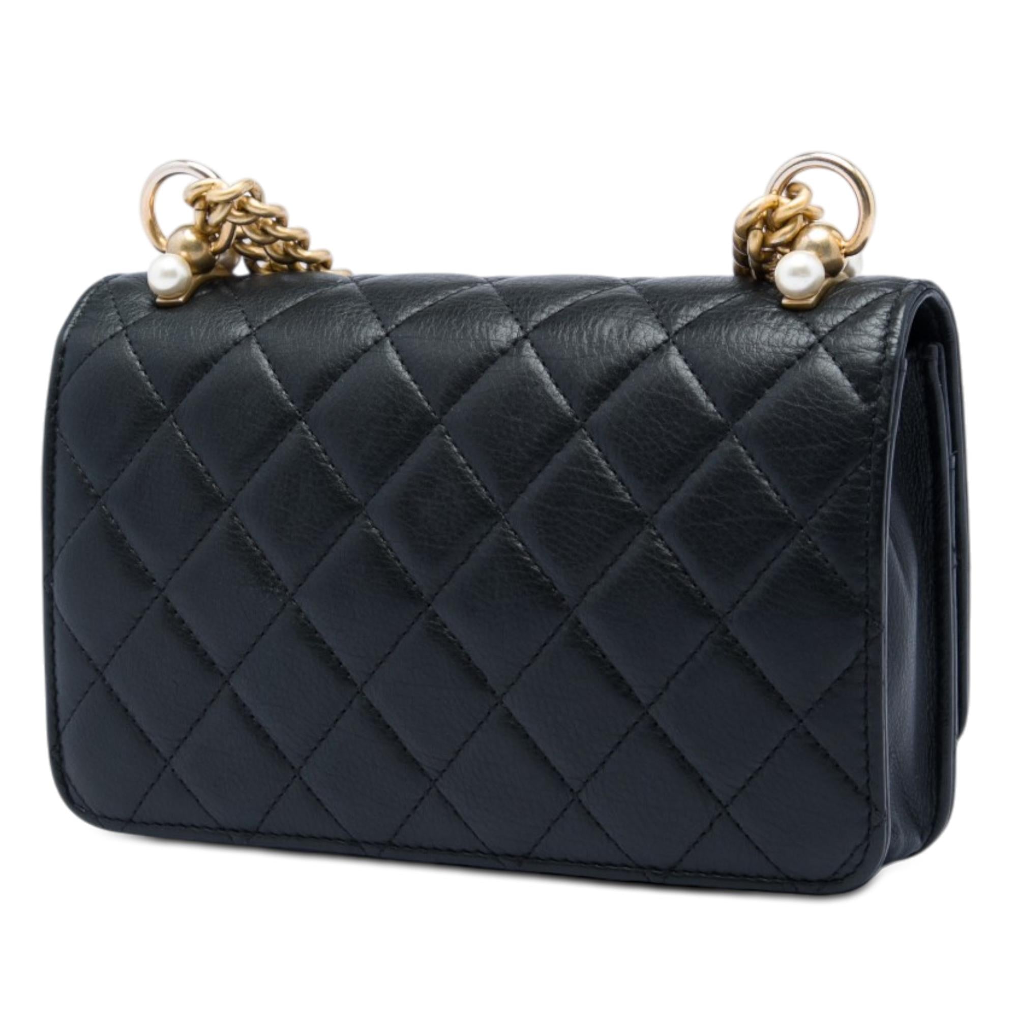 Chanel CC Quilted Lambskin Pearl Wallet on Chain