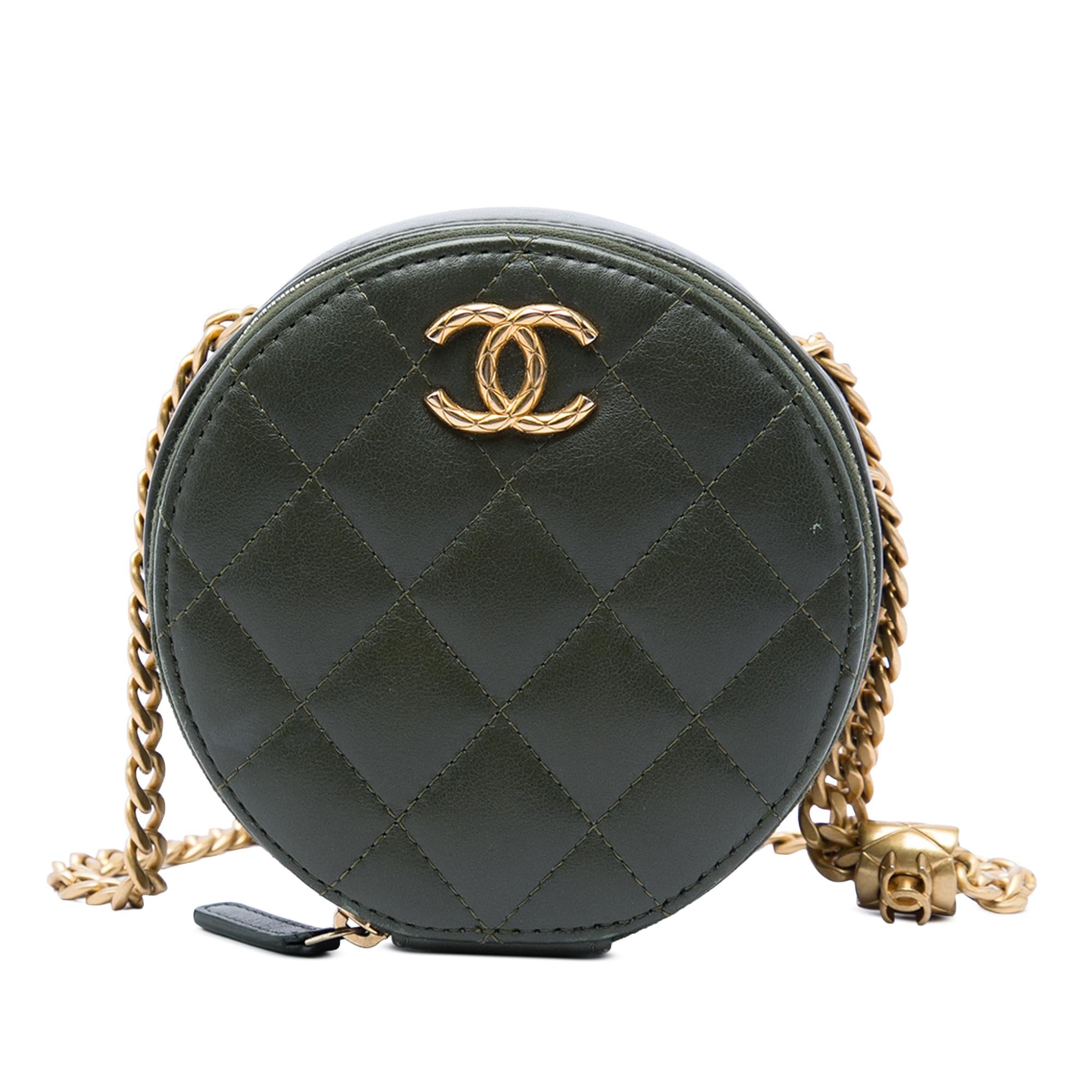 Chanel CC Quilted Lambskin Round Clutch with Chain