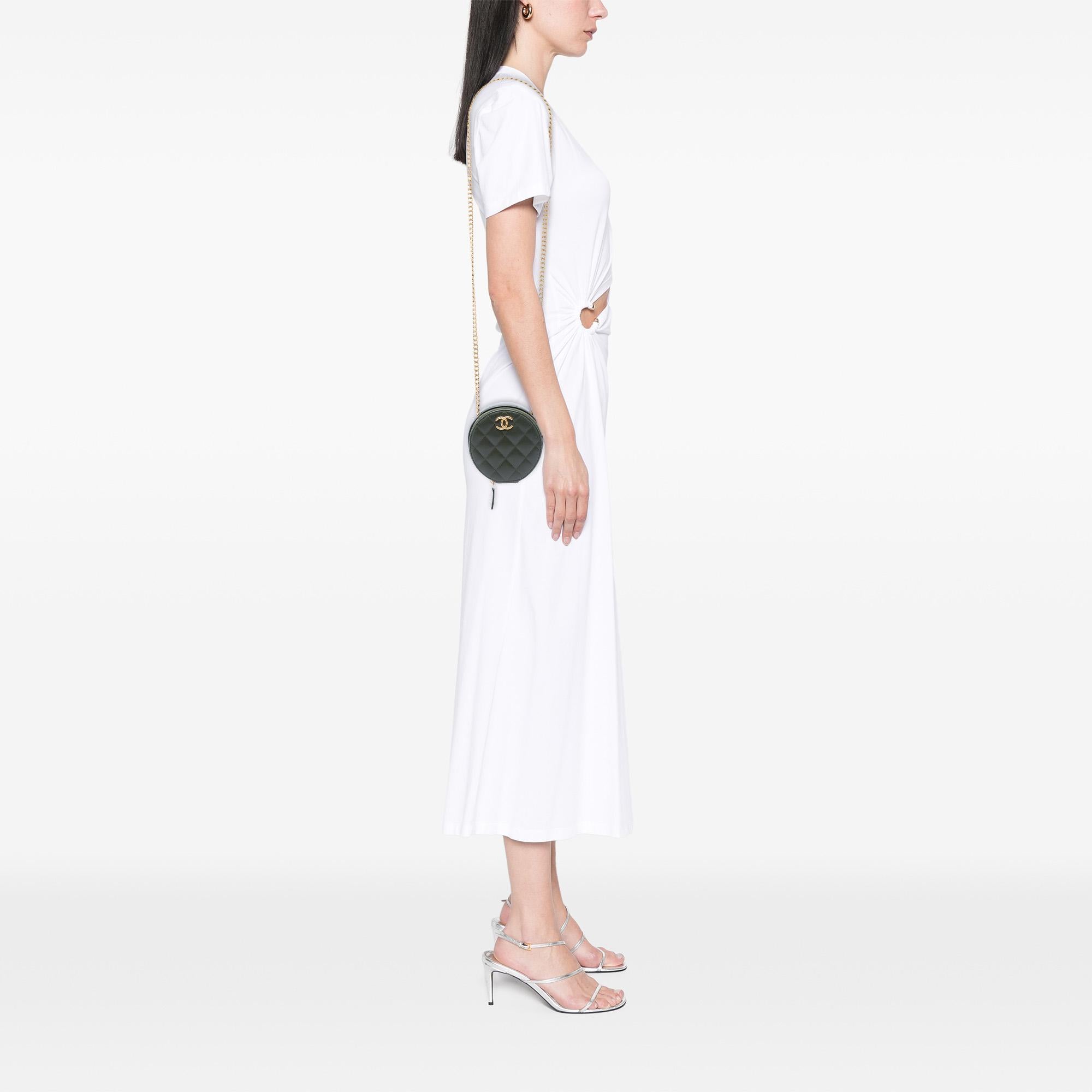 Chanel CC Quilted Lambskin Round Clutch with Chain