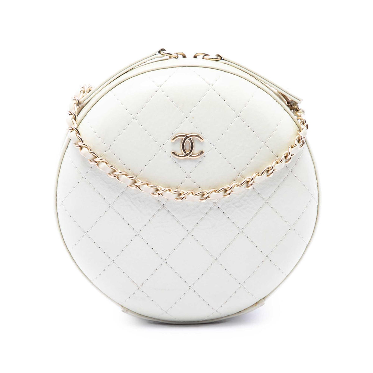 Chanel CC Quilted Lambskin Round Clutch with Chain