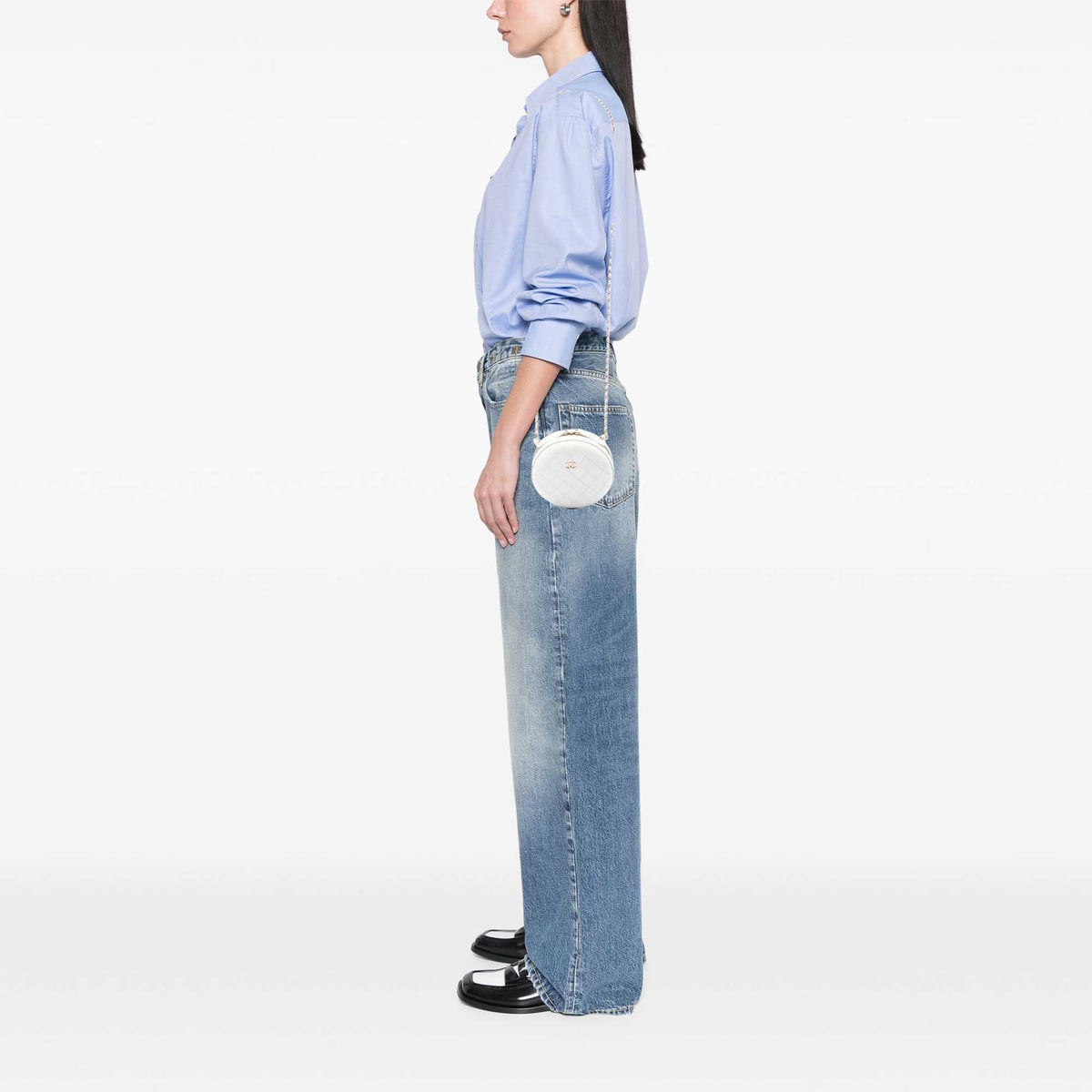 Chanel CC Quilted Lambskin Round Clutch with Chain