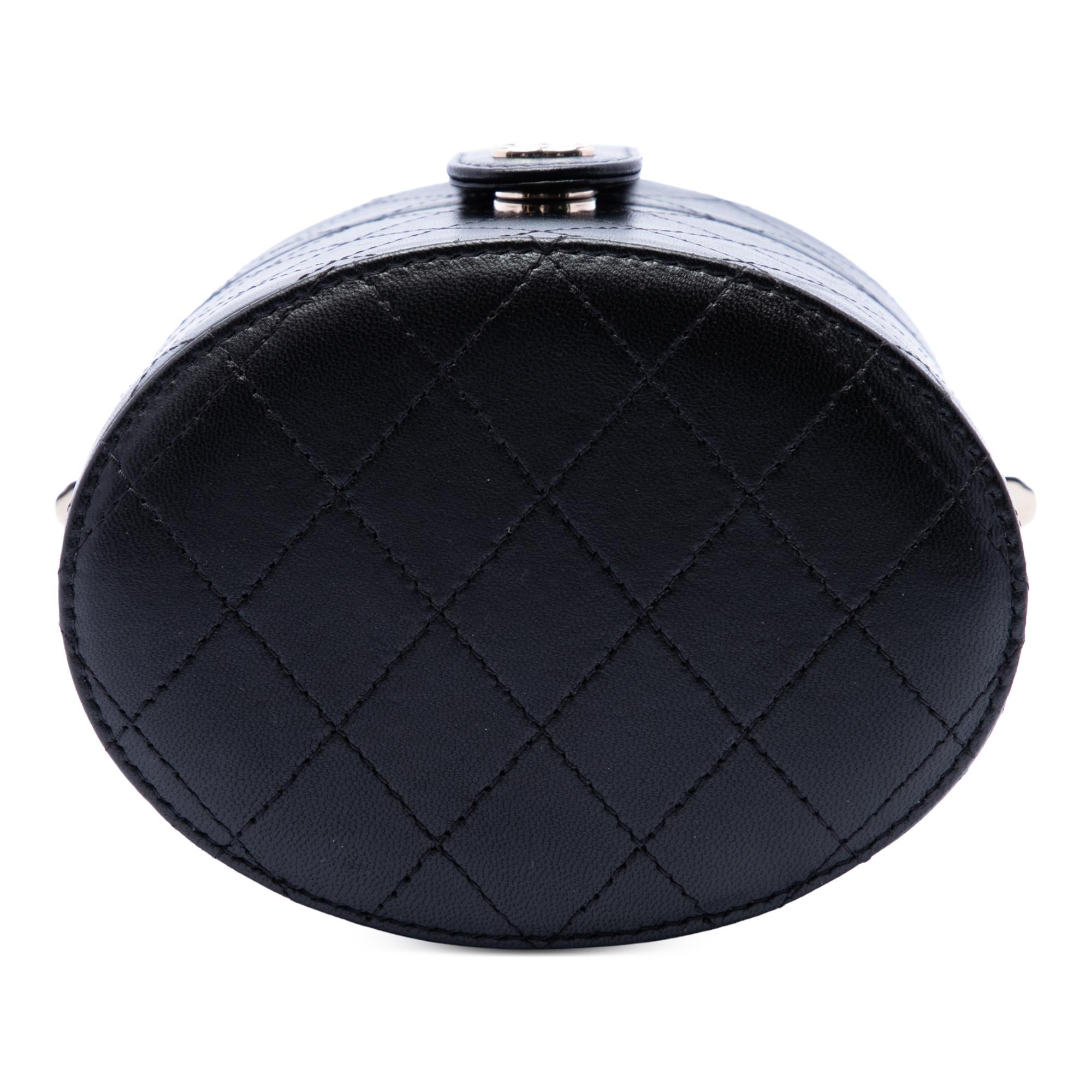 Chanel CC Quilted Lambskin Round Vanity Clutch With Chain