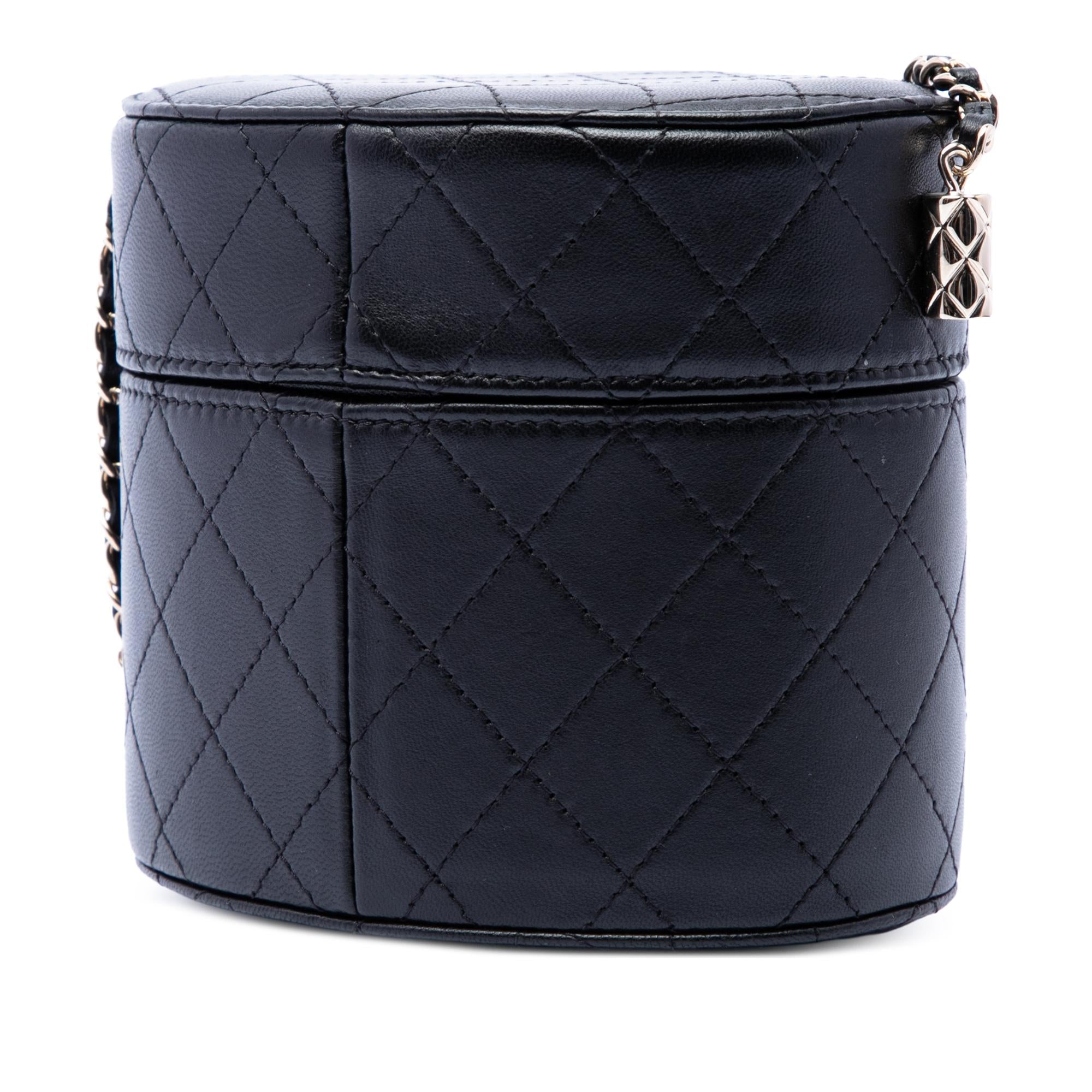 Chanel CC Quilted Lambskin Round Vanity Clutch With Chain