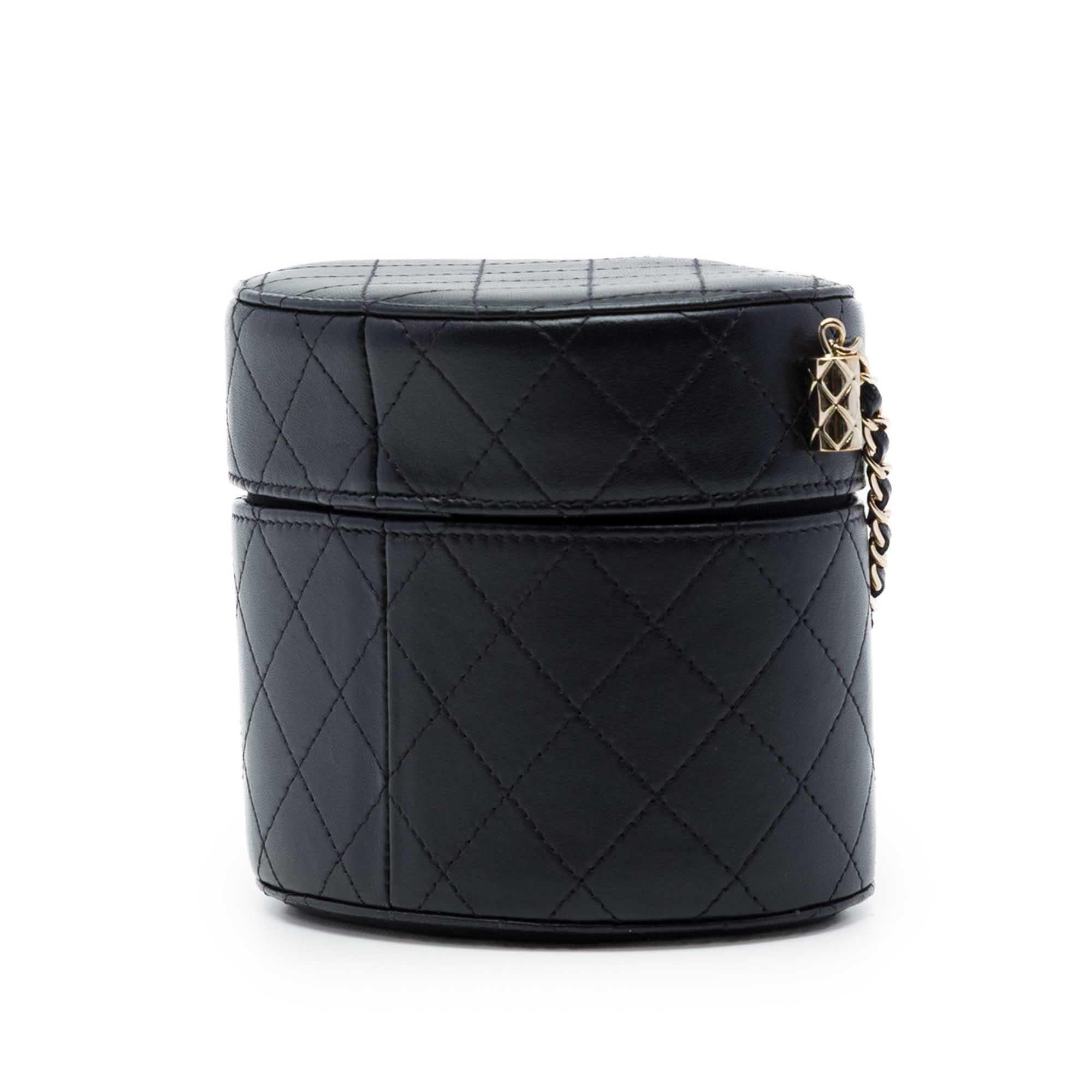 Chanel CC Quilted Lambskin Round Vanity Clutch With Chain
