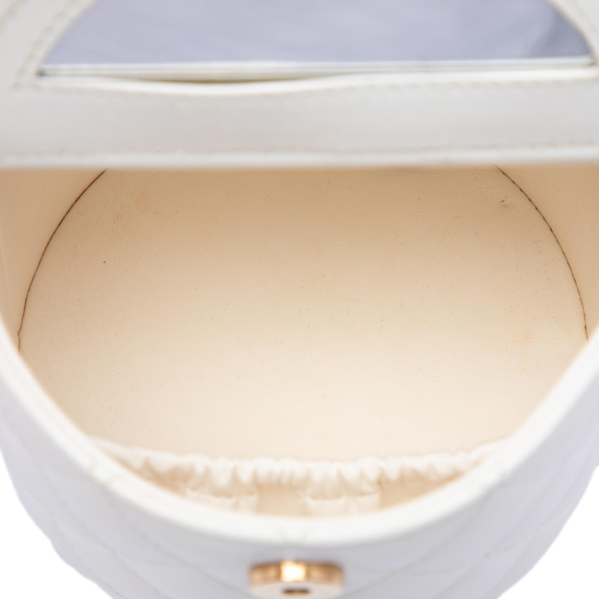 Chanel CC Quilted Lambskin Top Handle Round Vanity Case with Chain